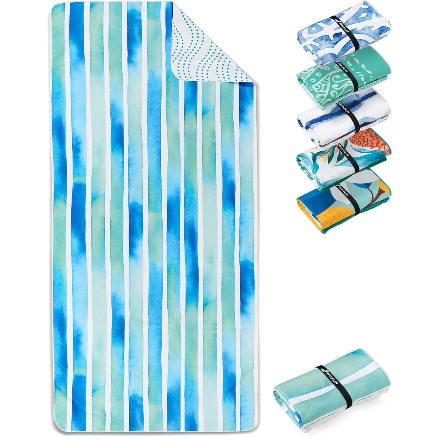 Fit-Flip Strandtuch XXL Mikrofaser leicht und schnelltrocknend | Aquarell Stripes 200x90cm, Strandhandtuch, 100% recyce…
