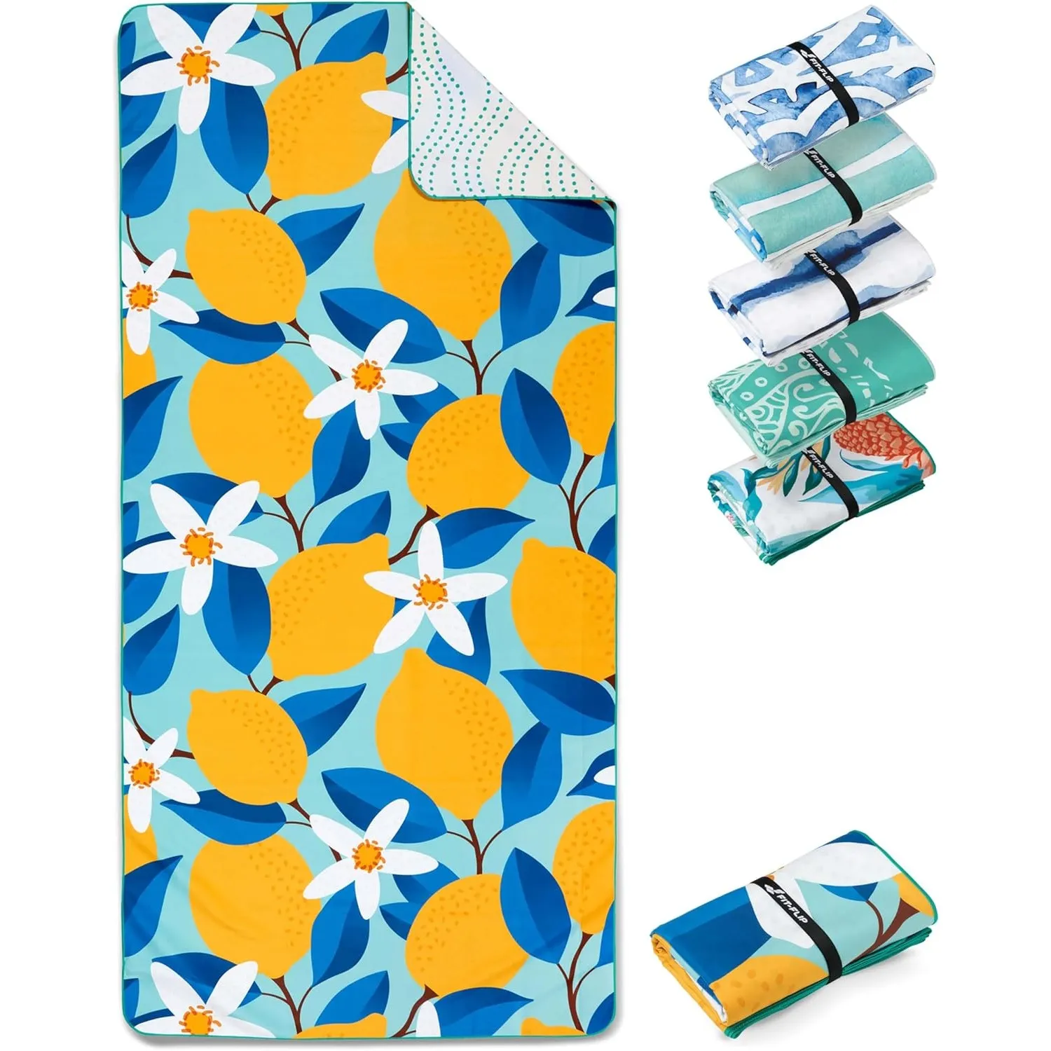 Fit-Flip Strandtuch XXL Mikrofaser leicht und schnelltrocknend | Lemon Flowers 160x90cm, Strandhandtuch, 100% recycelt,…
