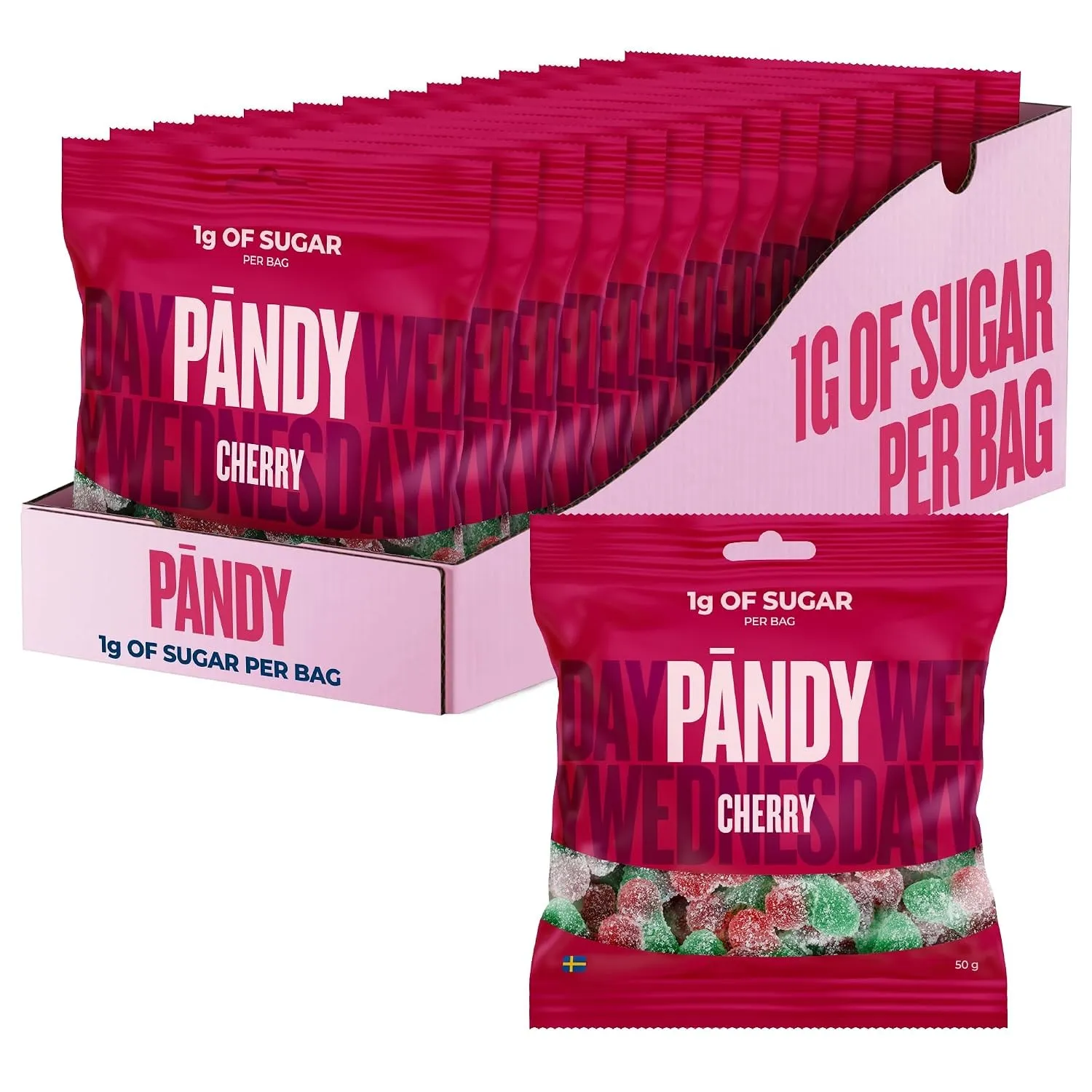 Pändy Zuckerfreie Cherry Süßigkeiten Gummibärchen, 1g Zucker, 14x 50g