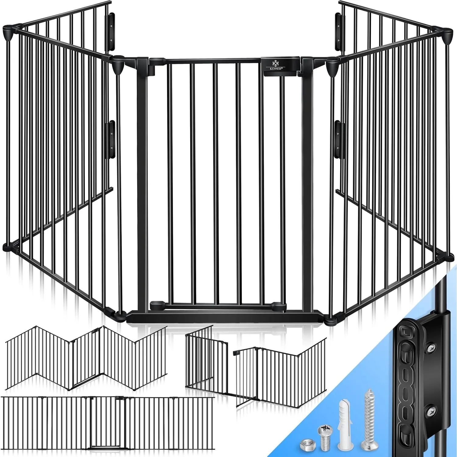 KESSER® Kaminschutzgitter mit Tür 360 cm Metall Ofenschutzgitter Laufgitter Laufstall Absperrgitter Tierschutzgitter Tü…