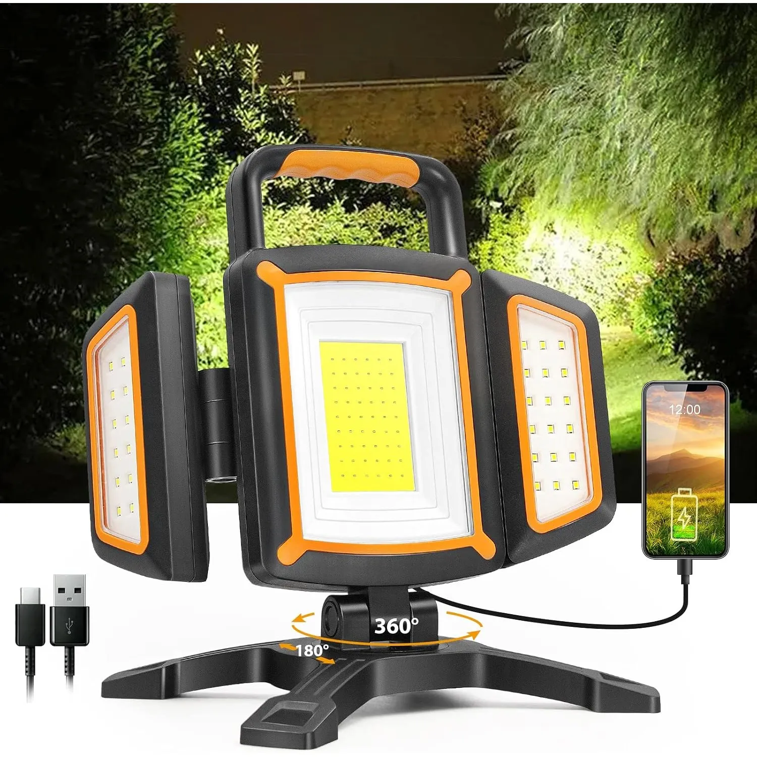 SYLSTAR LED Strahler Akku 30W, 3000LM Super Hell Baustrahler mit Magnet, 5 Lichtmodi und Powerbank, Drehbare Tragbare W…