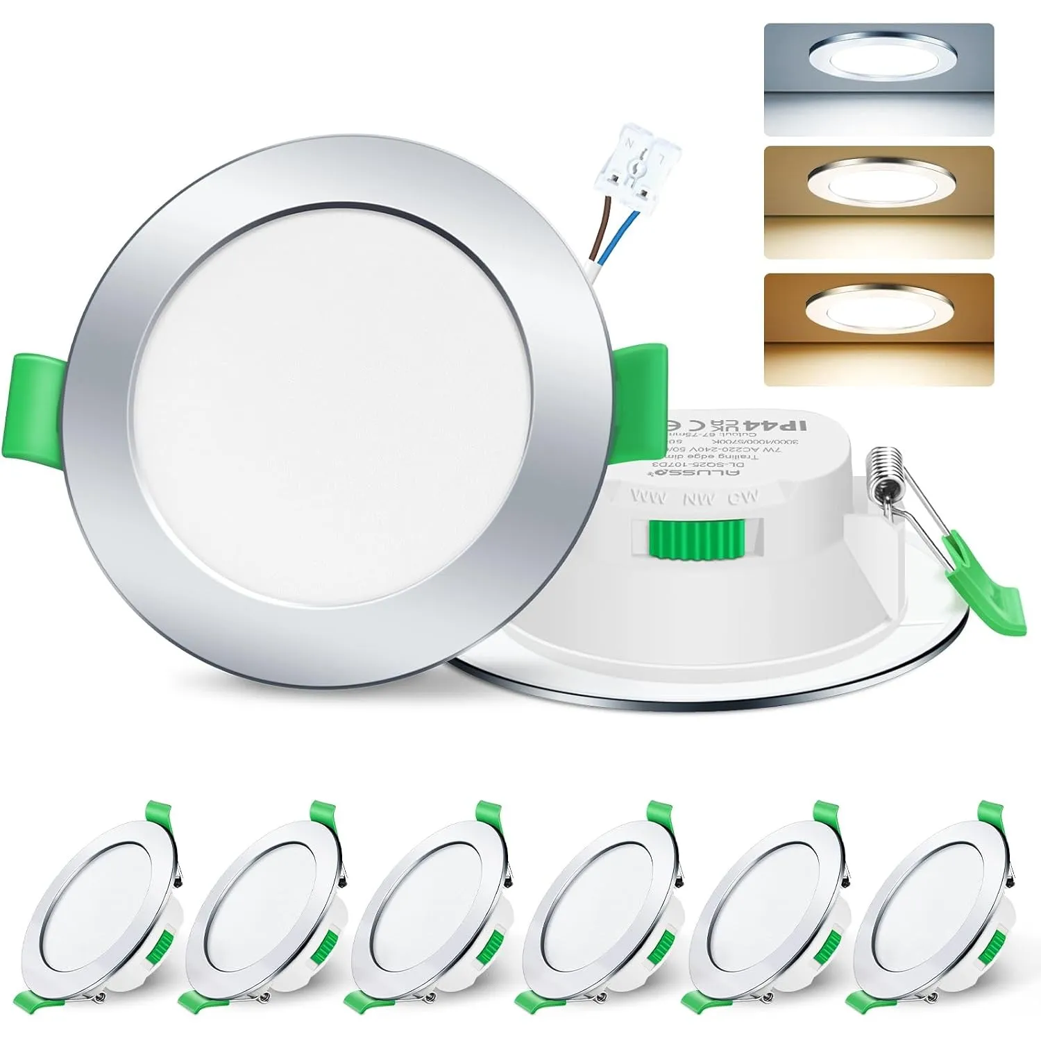 ALUSSO LED Einbaustrahler 230V 7W 3CCT Dimmbar 68mm Spots, Chrom 6er Set