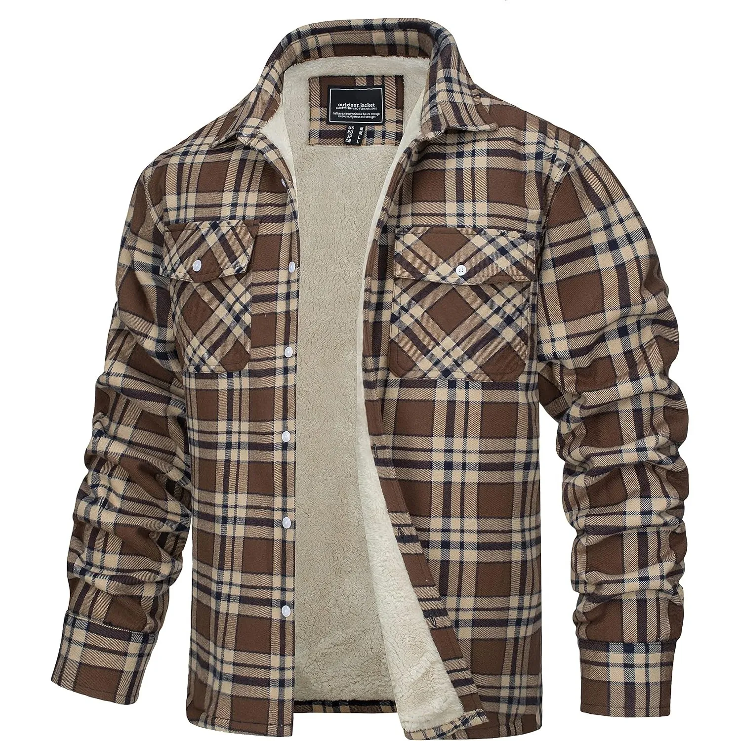 TACVASEN Herren Fleece Thermohemd Warm Flanellhemd Holzfällerhemd Winter Innenfleece Jacke