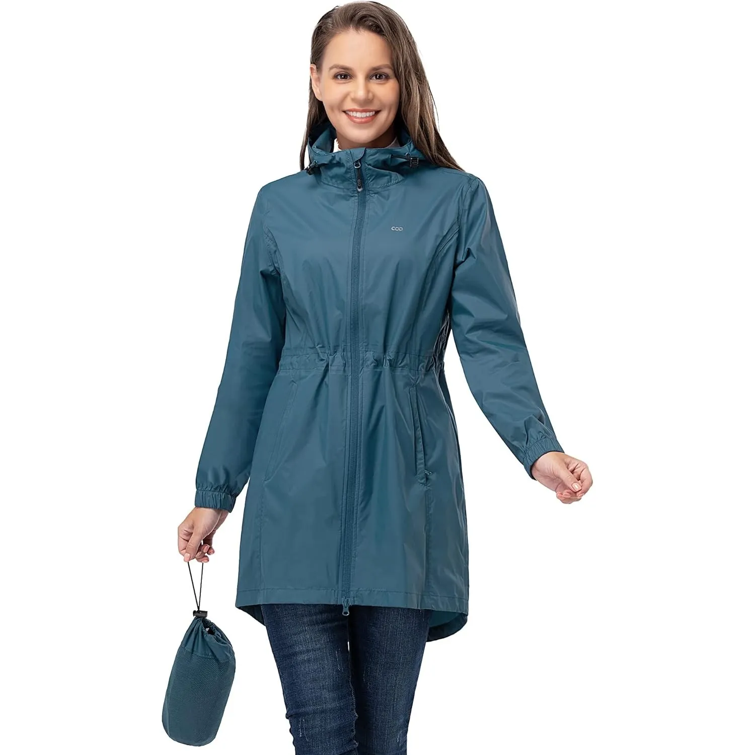 33,000ft Damen Dünne Wasserdichte Faltbar Regenmantel Regenjacke mit Kapuze, Leicht Atmungsaktive Travel Regenponcho, L…