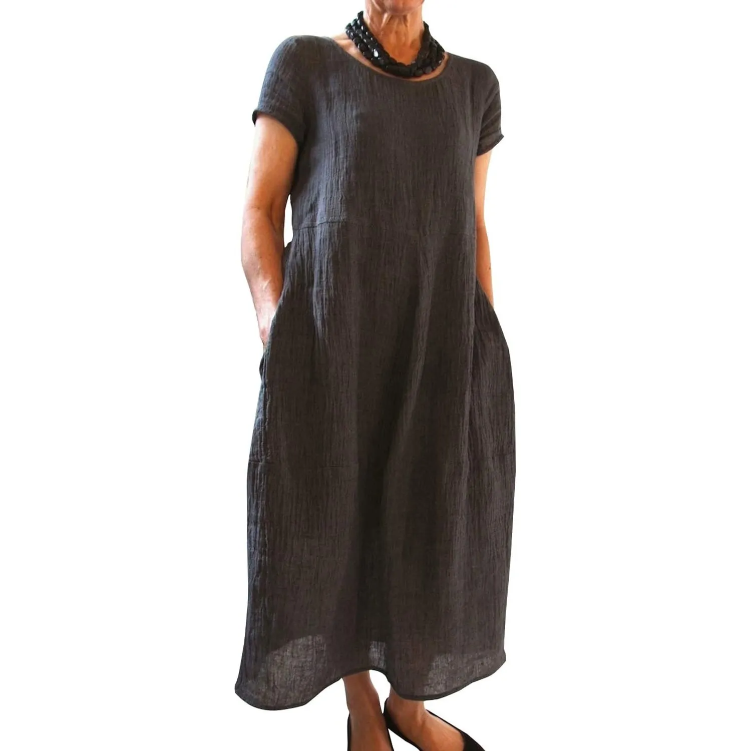 Imuedaen Sommerkleid Damen Kleider Sommer Casual Rundhalsausschnitt Kurzarm Freizeitkleid Strandkleider Boho Langes Kle…
