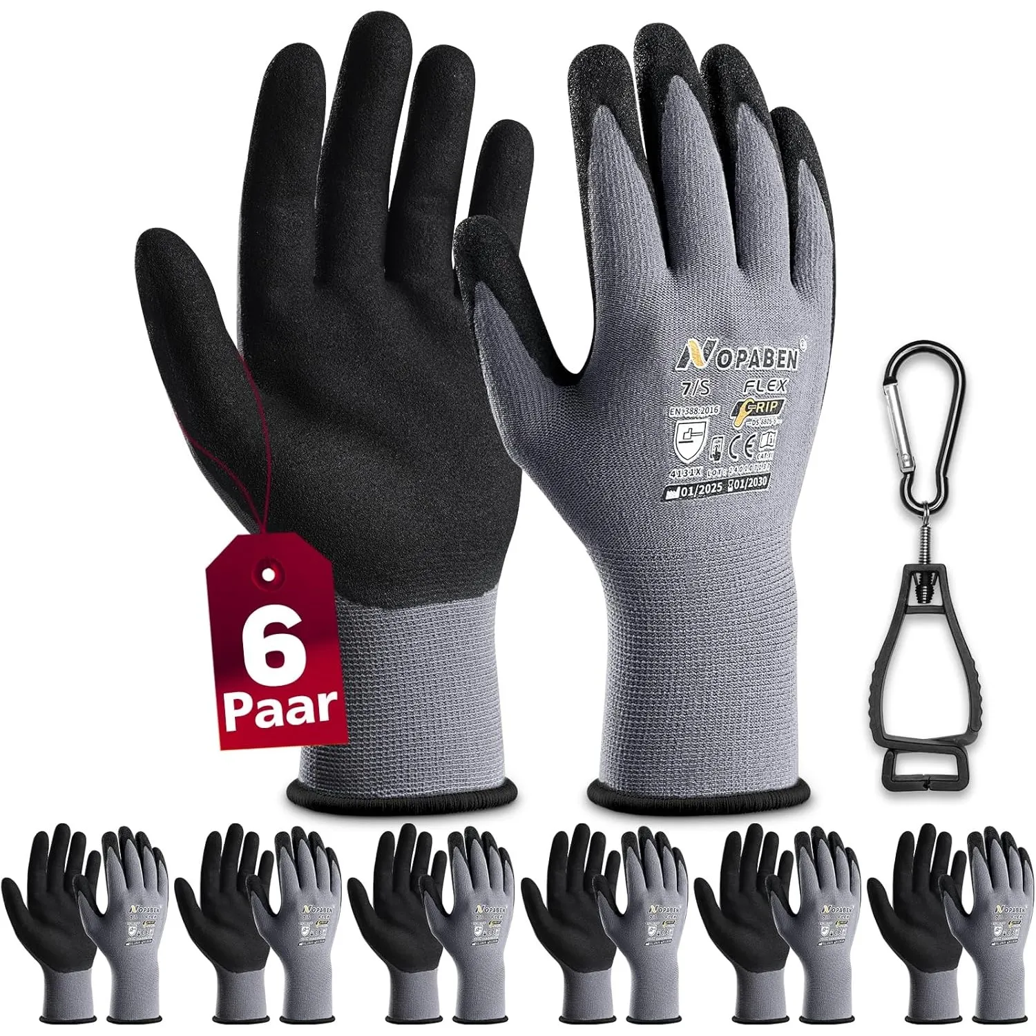 6 Paar Arbeitshandschuhe mit grip herren, mit Rutschfeste Nitril-Beschichtung Mechaniker Handschuhe, Montagehandschuhe …