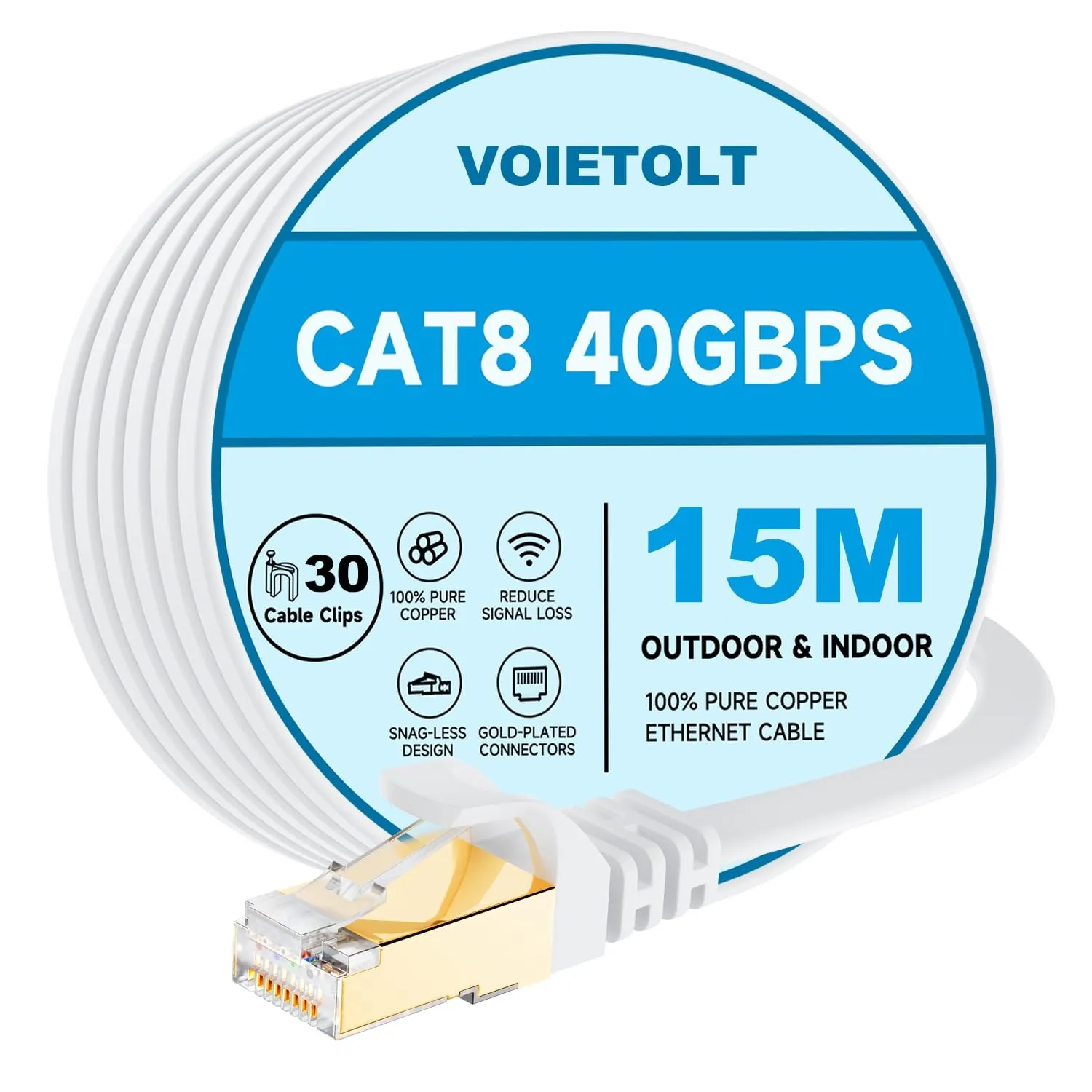 Cat8 Lan Kabel 15M mit Clips, 40Gbps/2000MHz Flach Schirmung Hochgeschwindigkeit Netzwerkkabel, STP RJ45 Gigabit Cat-8 …
