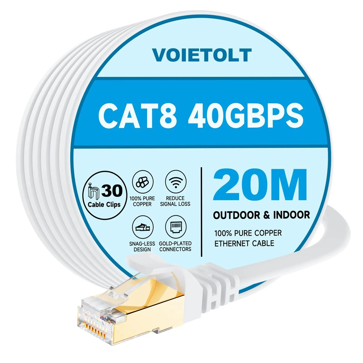 Cat8 Lan Kabel 20M mit Clips, 40Gbps/2000MHz Flach Schirmung Hochgeschwindigkeit Netzwerkkabel, STP RJ45 Gigabit Cat-8 …