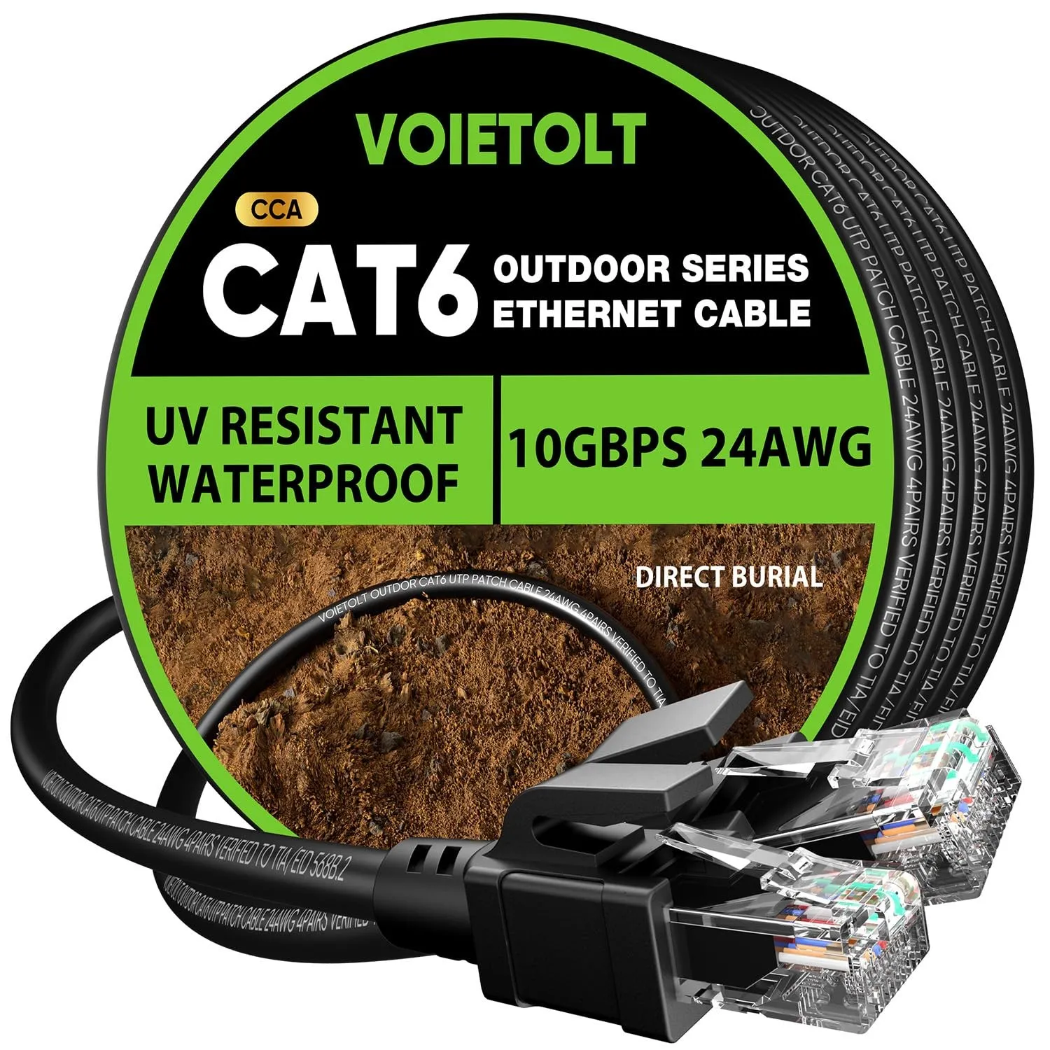 Outdoor Cat 6 LAN Kabel 50meter, Außen Wasserdicht Direct Burial LLDPE UV Mantel - 24AWG 10Gbps Hochgeschwindigkeits Gi…