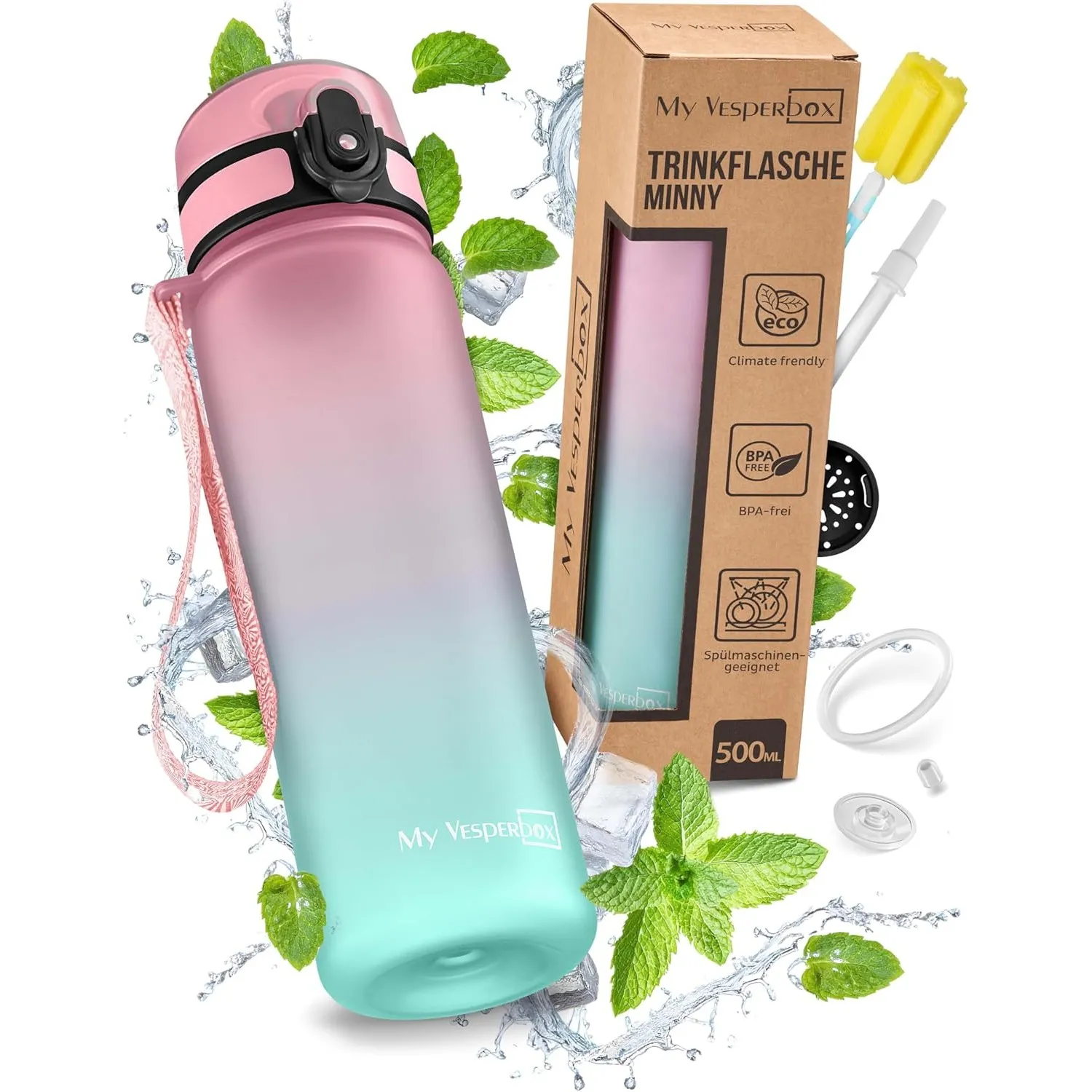 My Vesperbox® Trinkflasche Kinder [500ML] - Wasserflasche Kohlensäure Geeignet & Auslaufsicher - Water Bottle Kids - fü…