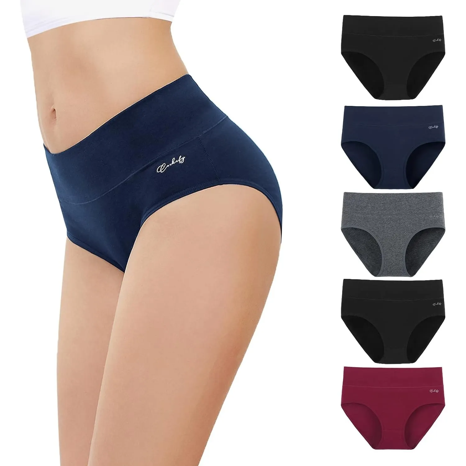 anqier Unterhosen Damen 5er Pack Stretch Baumwolle Hohe Taille Slips Damen