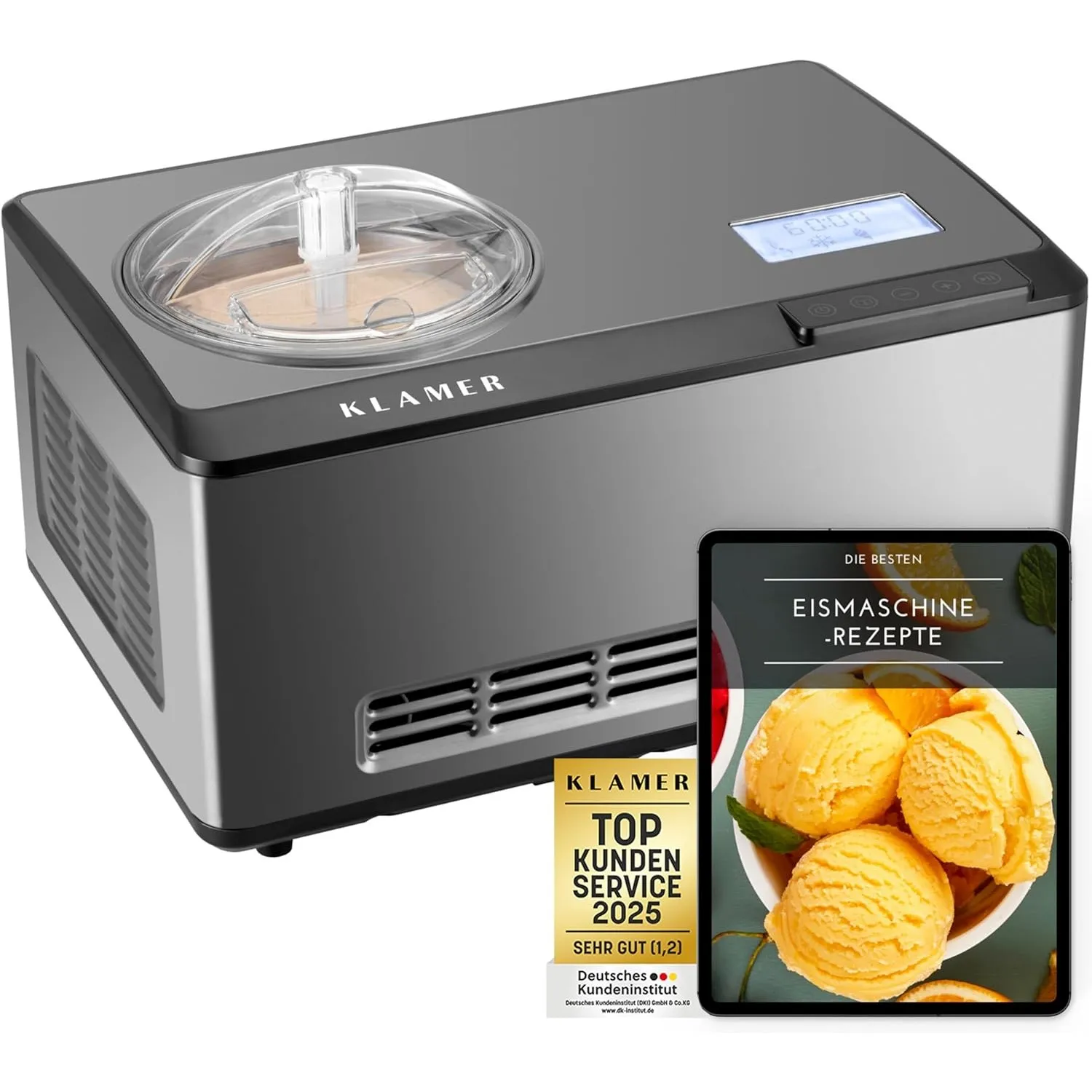 KLAMER 3-in-1 Eismaschine & Joghurtbereiter 180 W Eiscrememaschine