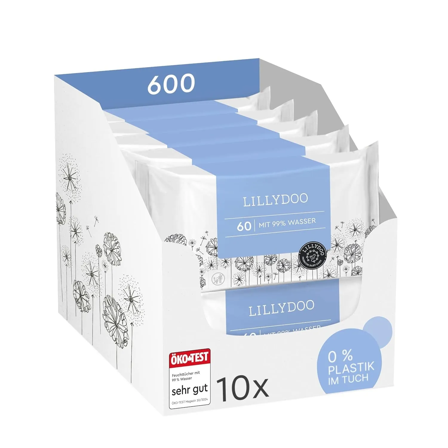 LILLYDOO Baby Feuchttücher mit 99% Wasser, 600 Stück (10 x 60)