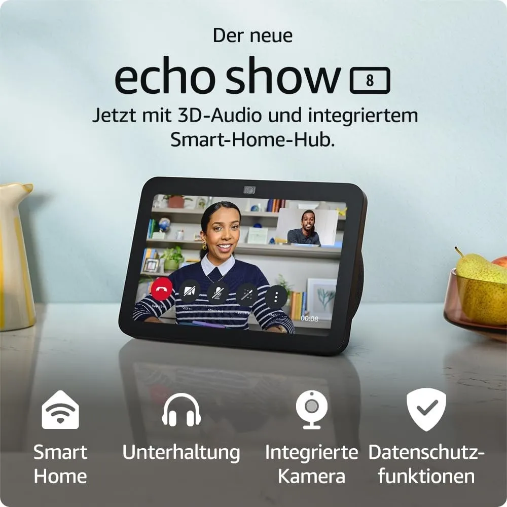 Zertifiziert und generalüberholt Echo Show 8 (3. Gen., 2023) | Smarter HD-Touchscreen mit 3D-Audio, Smart-Home-Hub und …