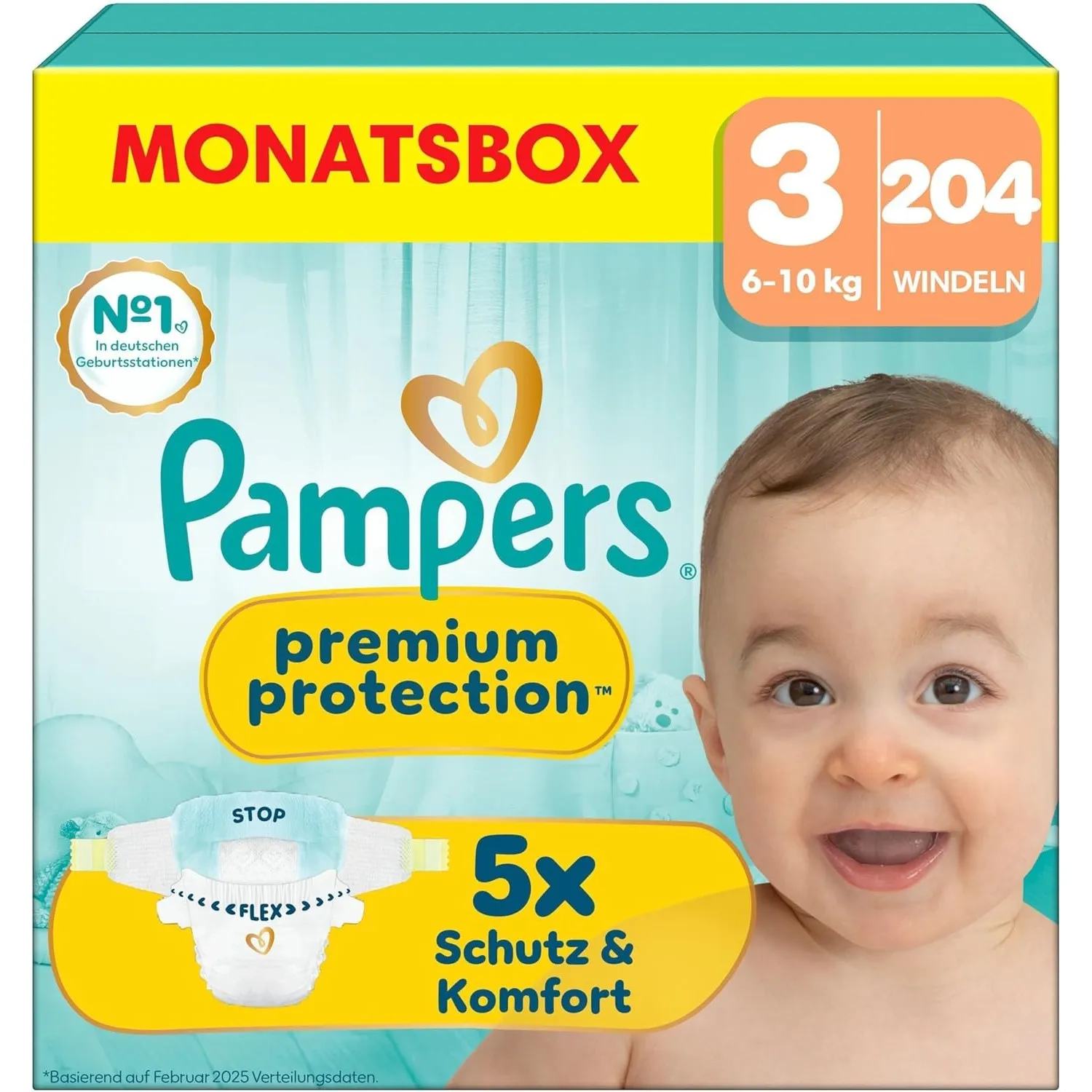 Pampers Premium Protection Größe 3, 204 Windeln, 6kg-10kg, unser Nr. 1 Haut- und Auslaufschutz