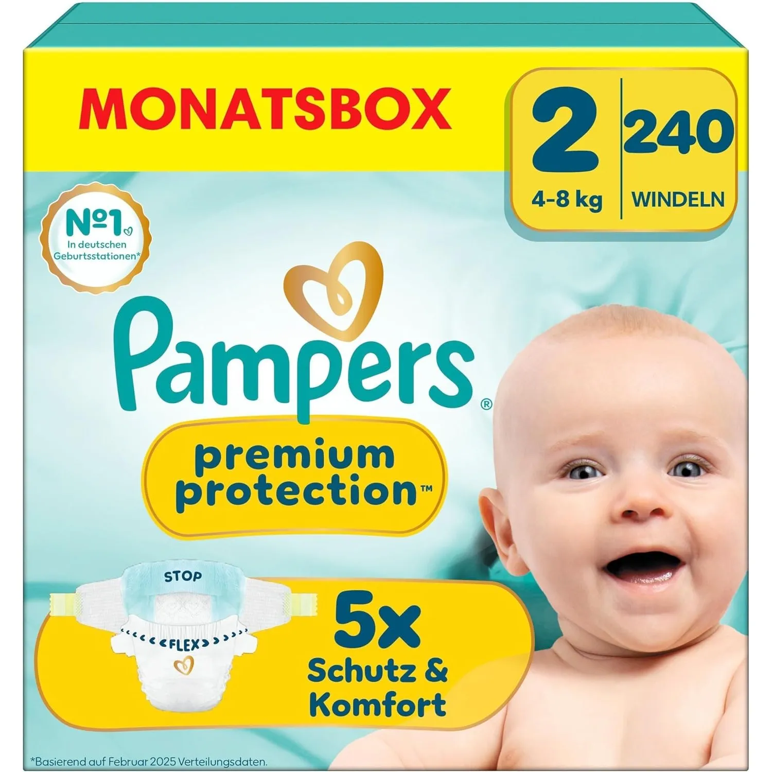 Pampers Premium Protection Größe 2, 240 Windeln, 4kg-8kg, unser Nr. 1 Haut- und Auslaufschutz