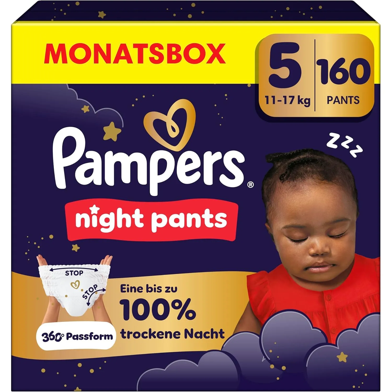 Pampers Night Pants Größe 5, 160 Windeln, 11-17kg, Pampers Night Pants Bieten Zusätzlichen Schutz Für Die Ganze Nacht