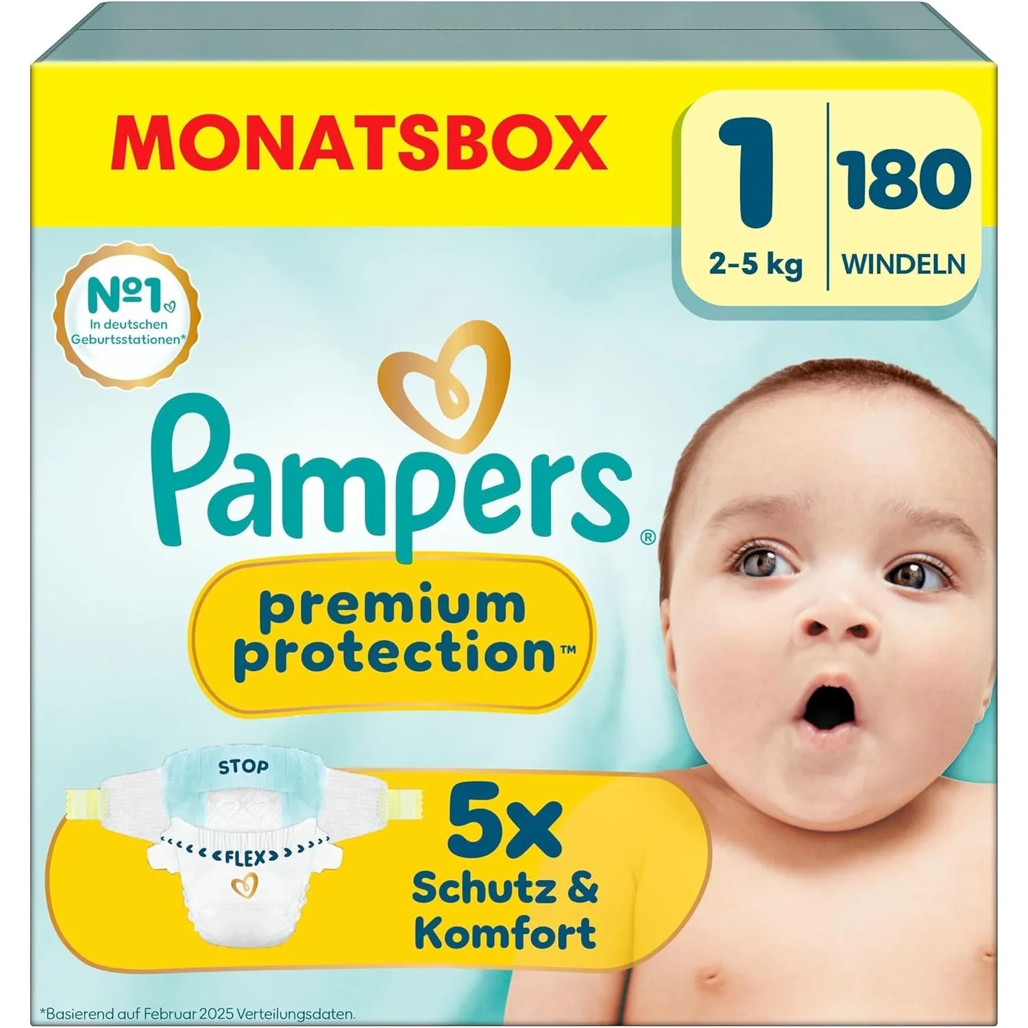Pampers Premium Protection Größe 1, 180 Windeln, 2kg-5kg