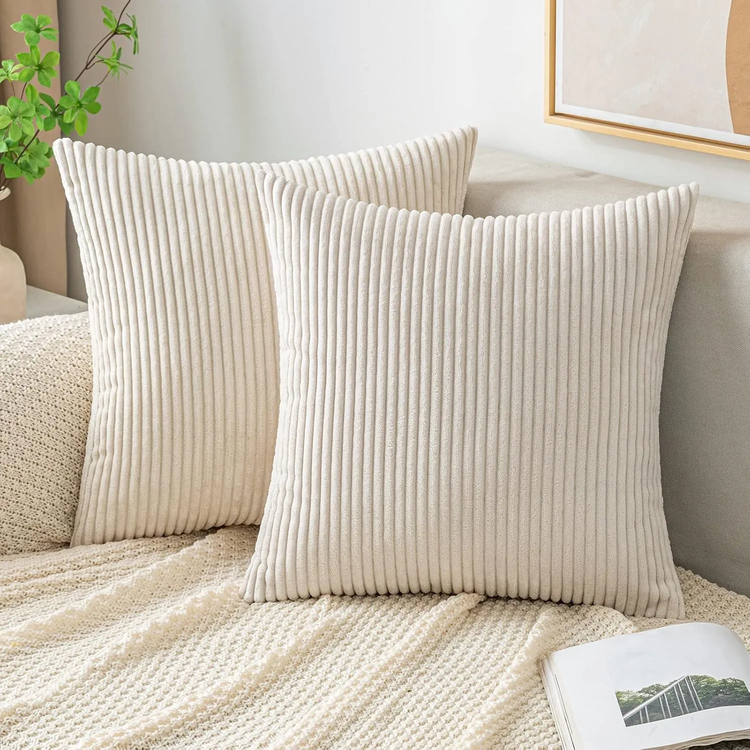 EMEMA Kissenbezug 45x45 Kordsamt Kissenbezüge Beige Dekokissen