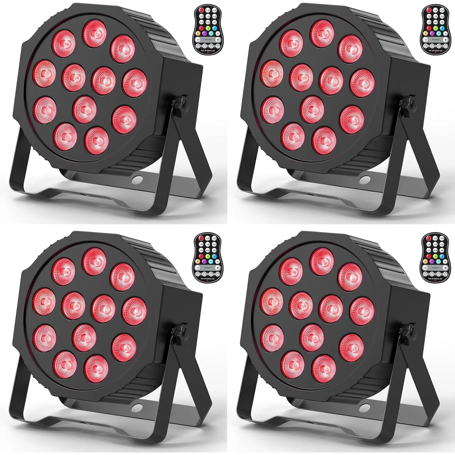 4PCS RGBW LED Par Strahler Akku, 12 LED Bühnenlicht Wiederaufladbar mit Fernbedienung und Timing, Discolicht Partylicht…