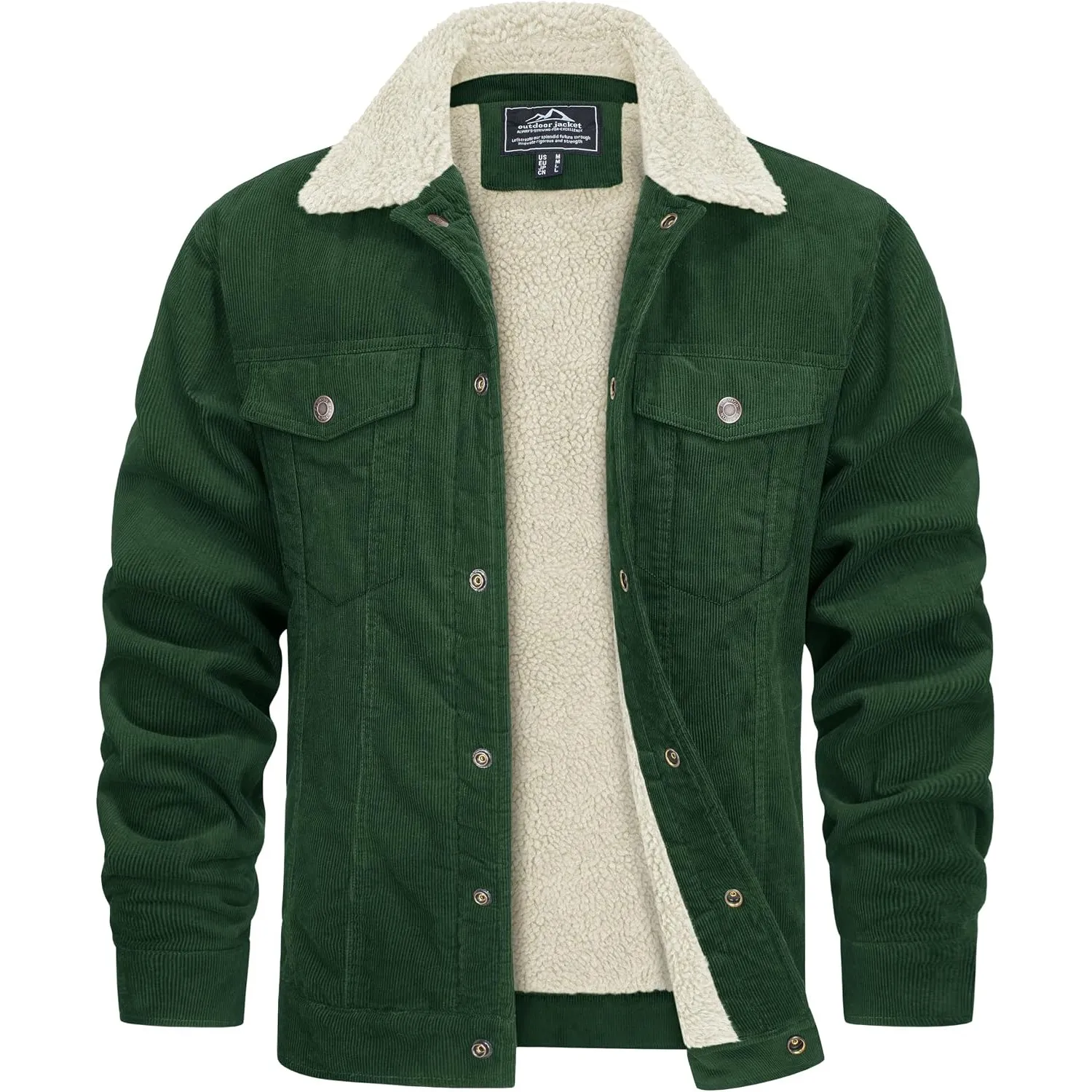 TACVASEN Herren Gefütterte Cordjacke Warme Übergangsjacke Winter Cargo Jacke mit weichem Komfortkragen
