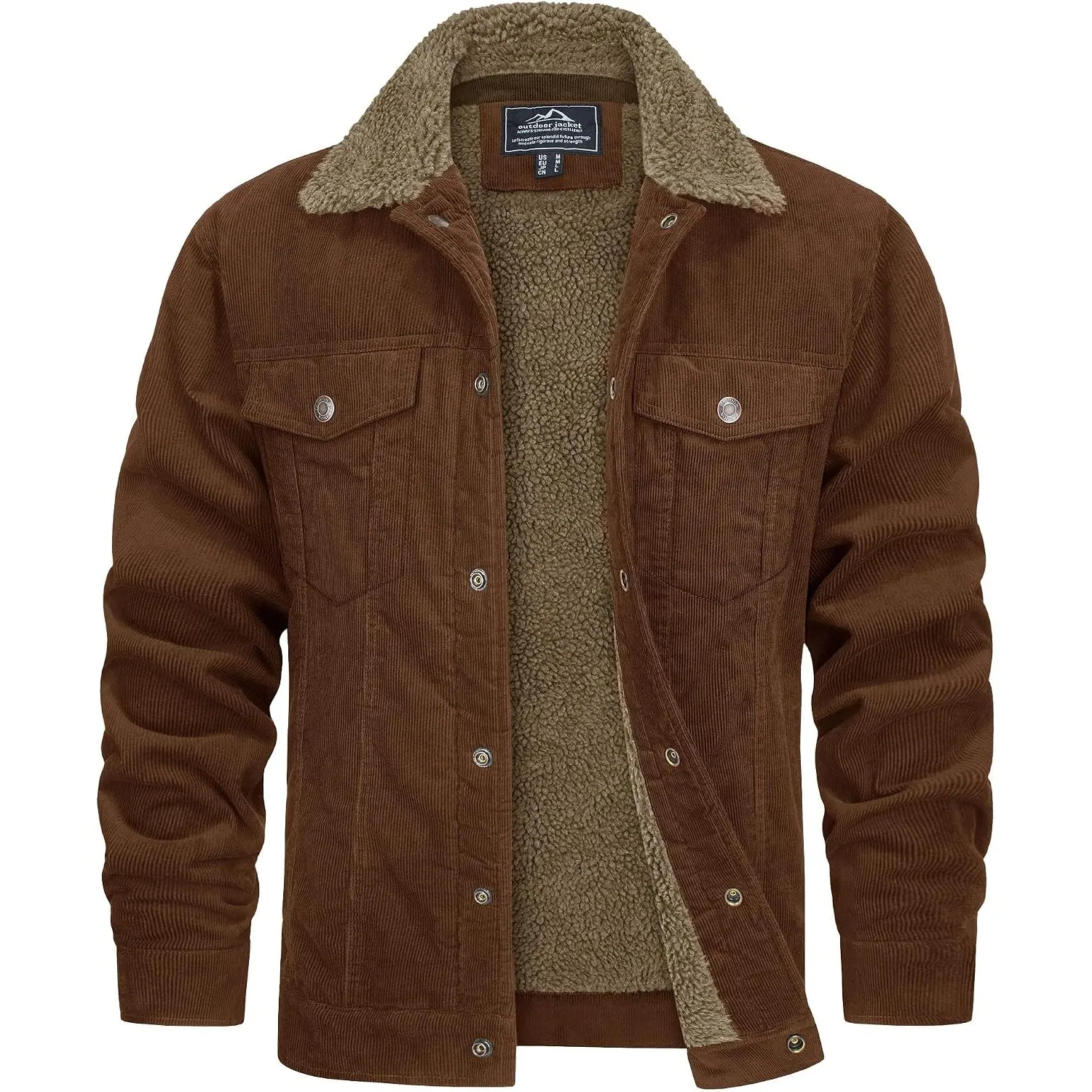 TACVASEN Herren Gefütterte Cordjacke Warme Übergangsjacke Winter Cargo Jacke mit weichem Komfortkragen