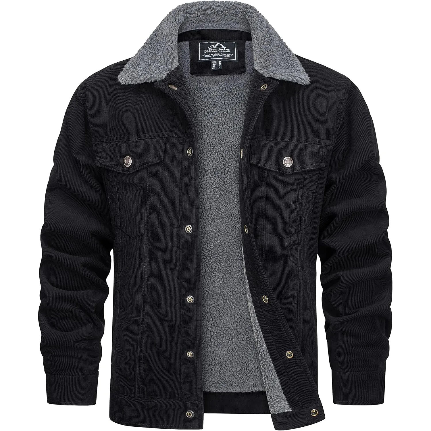 TACVASEN Herren Gefütterte Cordjacke Warme Übergangsjacke Winter Cargo Jacke mit weichem Komfortkragen