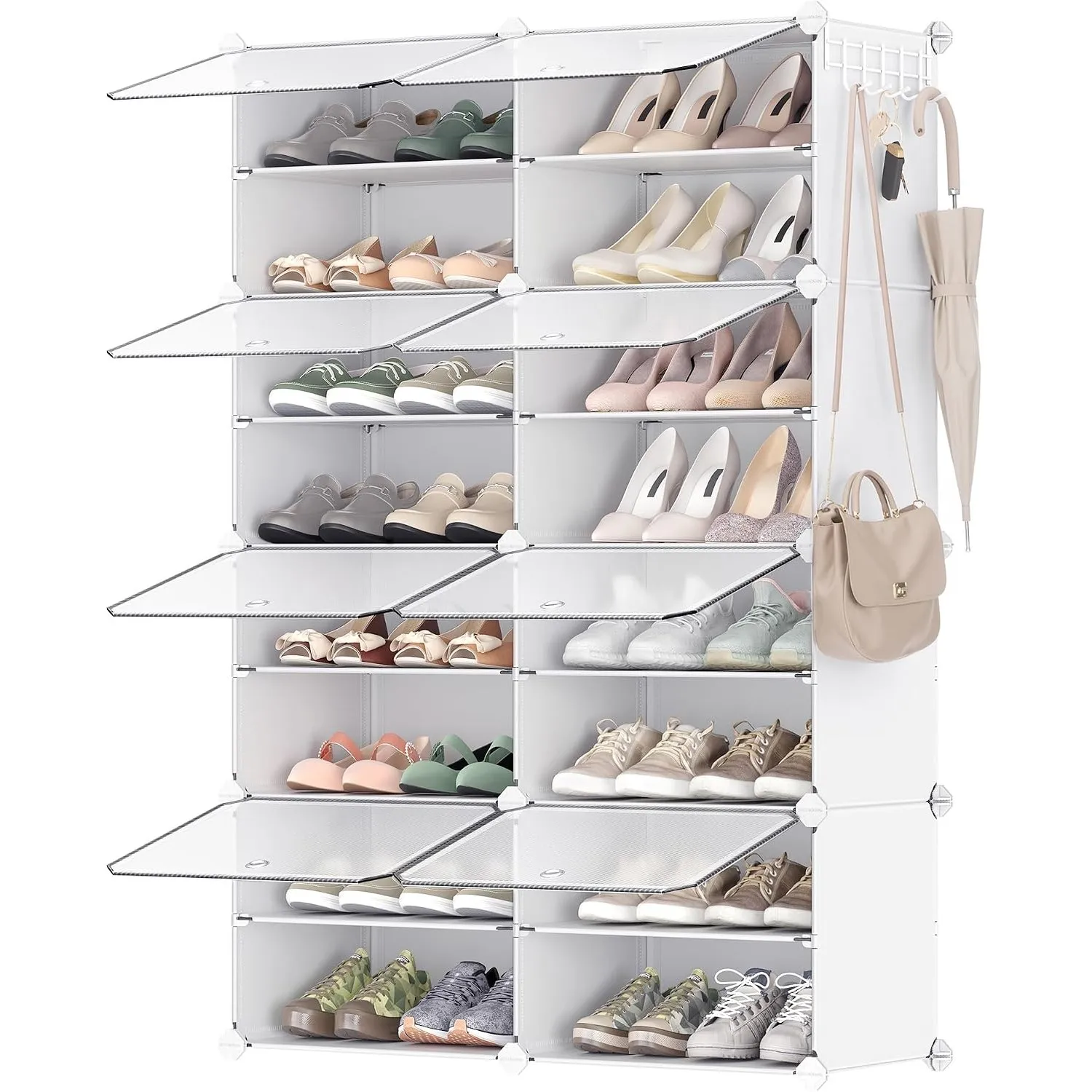 SONGMICS Schuhregal mit 8 Fächern, schmal, Schuhschrank mit Türen