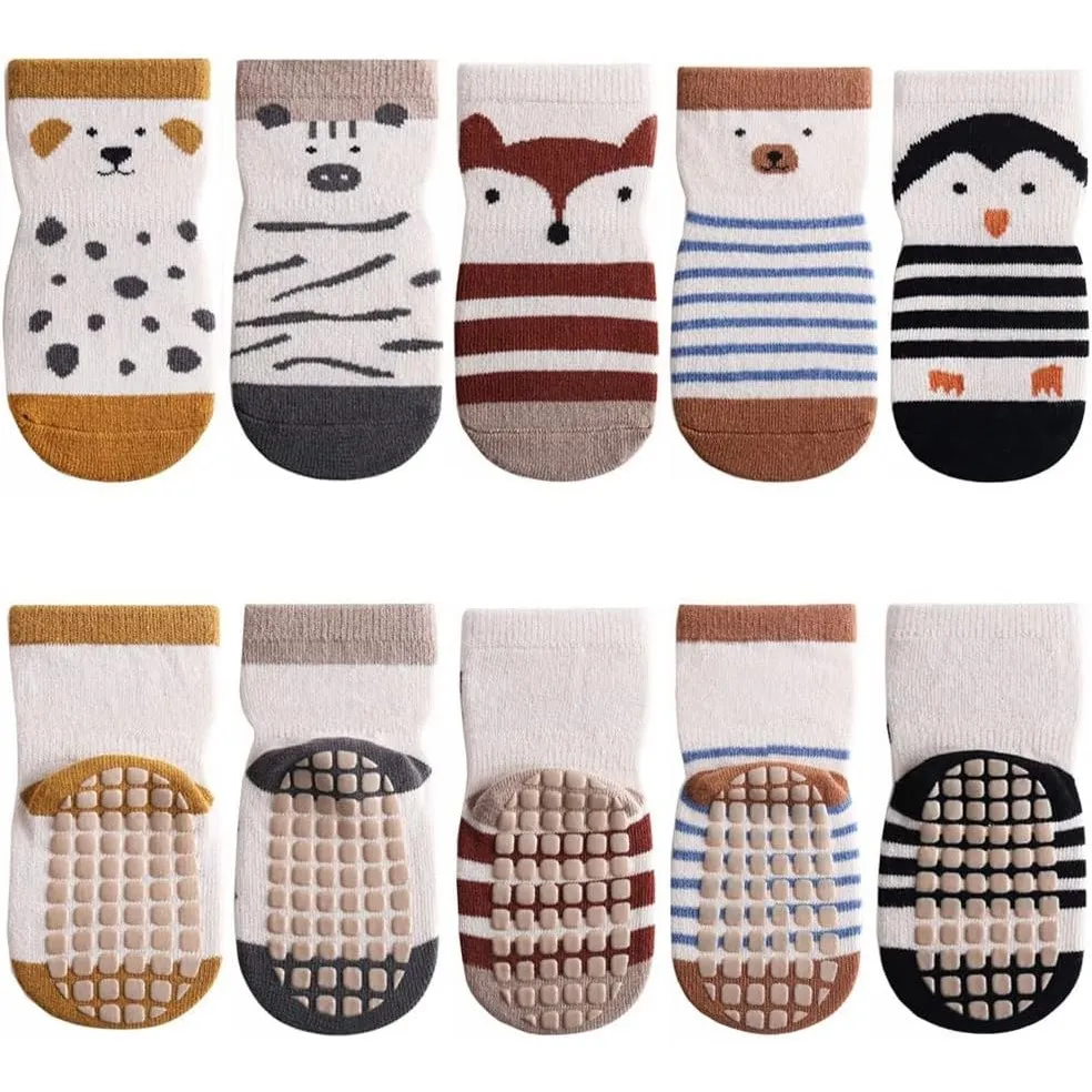 FedMois 5er Pack Baby Kleinkinder ABS rutschfeste Socken Sneaker Socken Tiermotive Baumwolle
