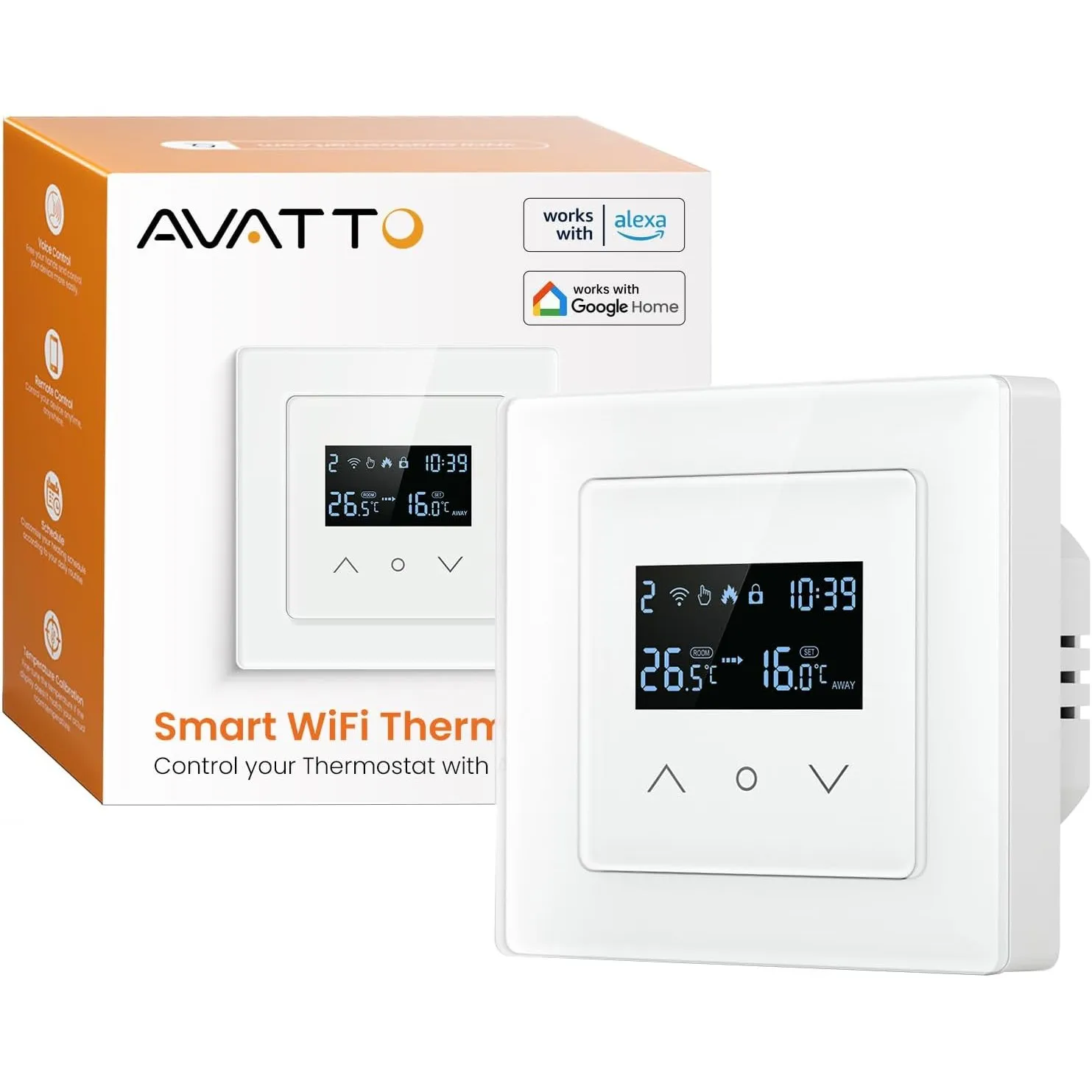 AVATTO 55x55mm Smart WiFi Thermostat für Wasser-Fußbodenheizung programmierbarer Raumthermostat kompatibel mit Alexa & …