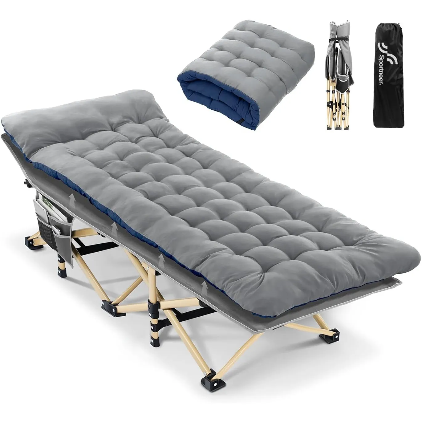 Sportneer Feldbett mit Matratze, Klappbett Breite 71/81cm Tragfähigkeit 204KG Gästebett Campingbett Feldbett Mit Aufbew…