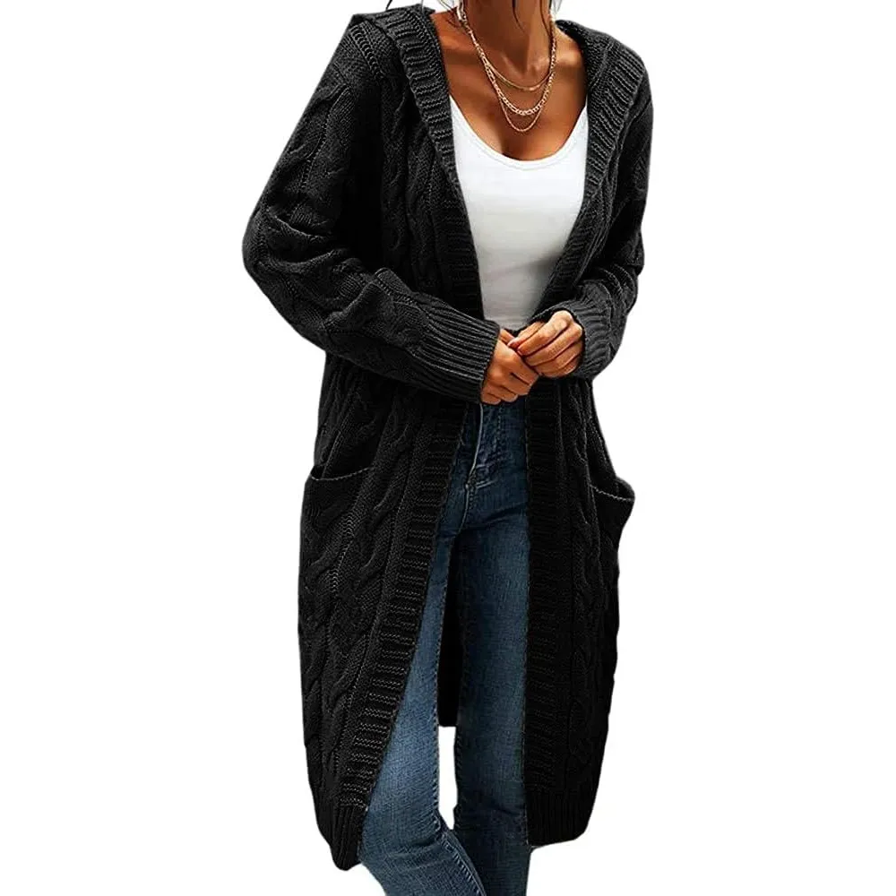 GeGekoko Strickjacke Damen mit Kapuze Langarm Cardigan mit Taschen