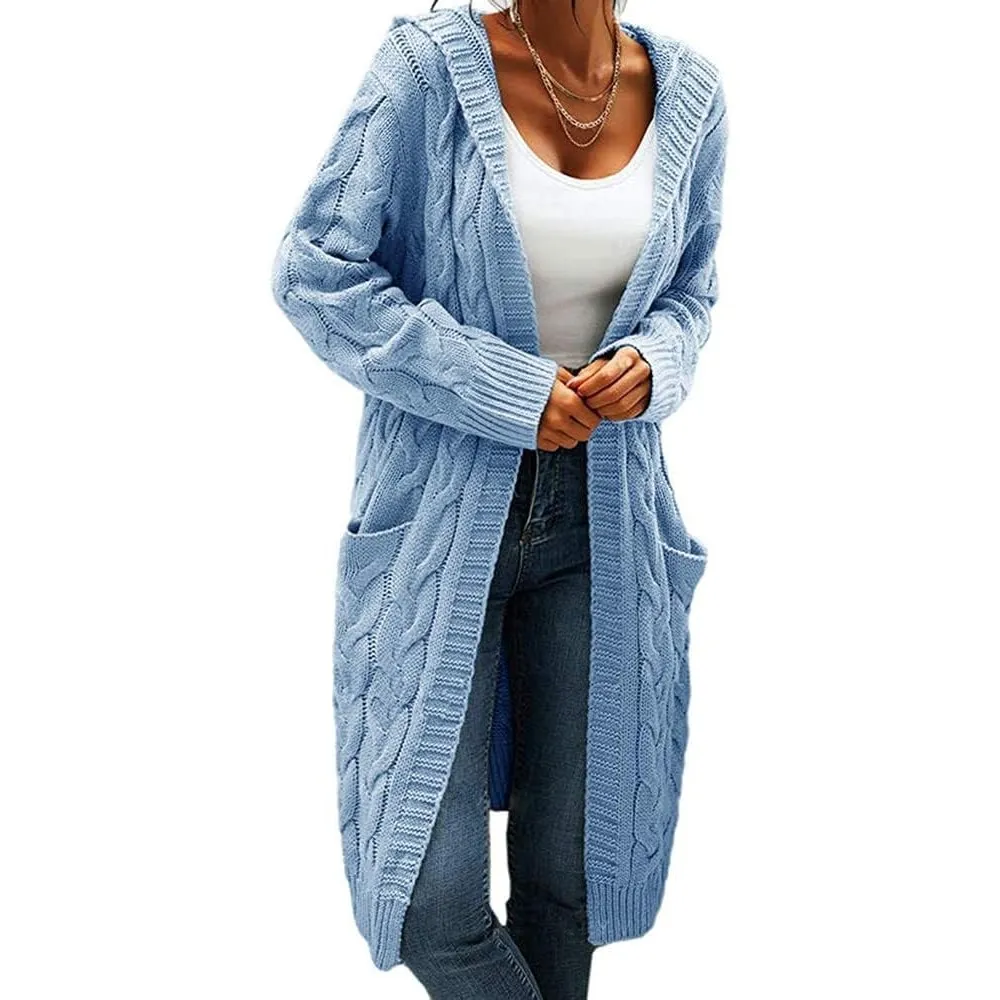GeGekoko Strickjacke Damen mit Kapuze Langarm Cardigan mit Taschen