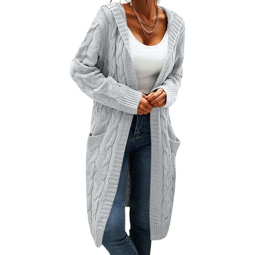 GeGekoko Strickjacke Damen mit Kapuze Langarm Cardigan mit Taschen