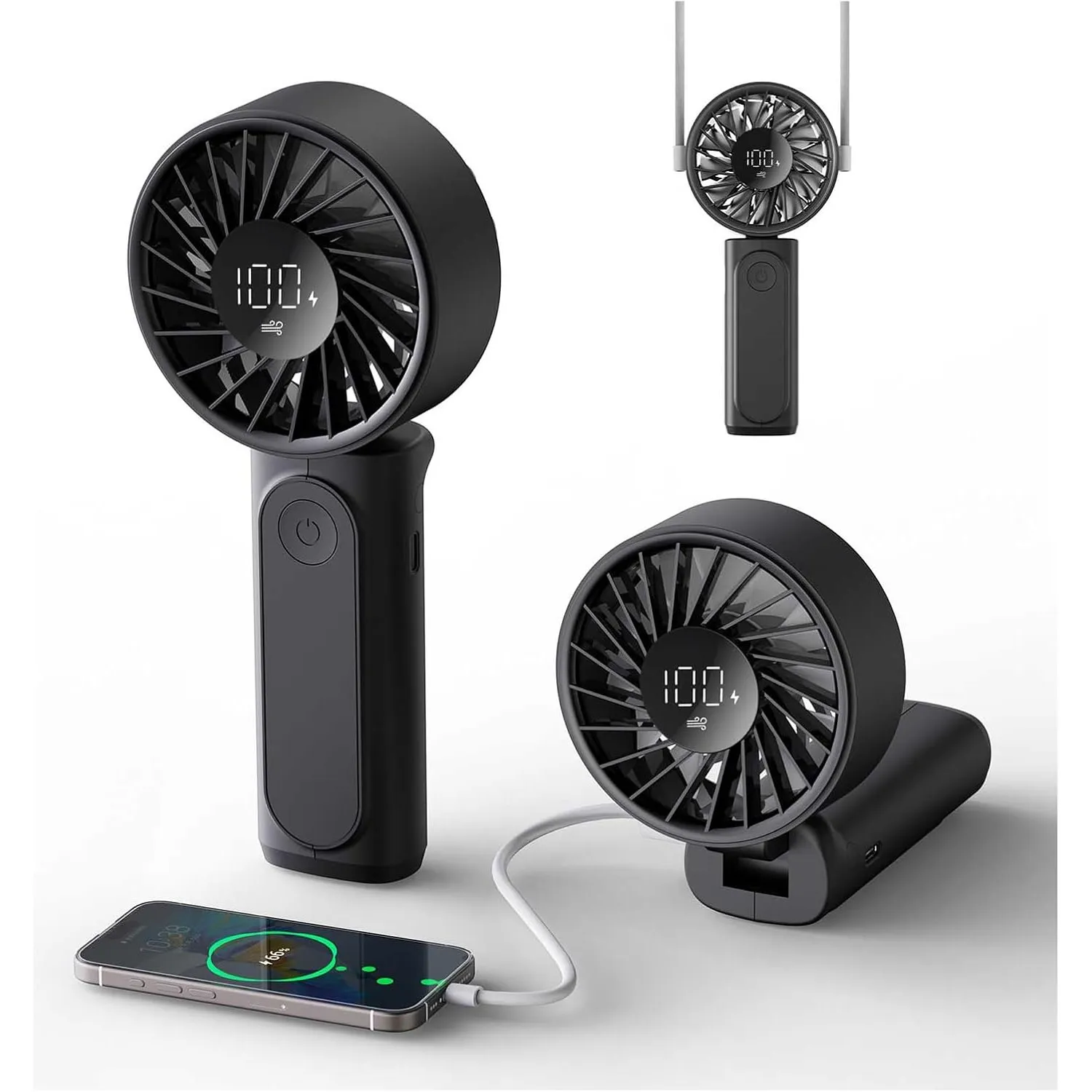 Peiyuu Handventilator, Tragbarer Mini Ventilator mit 4000 mAh, LED-Display Handventilator mit 6 Geschwindigkeitsstufen,…