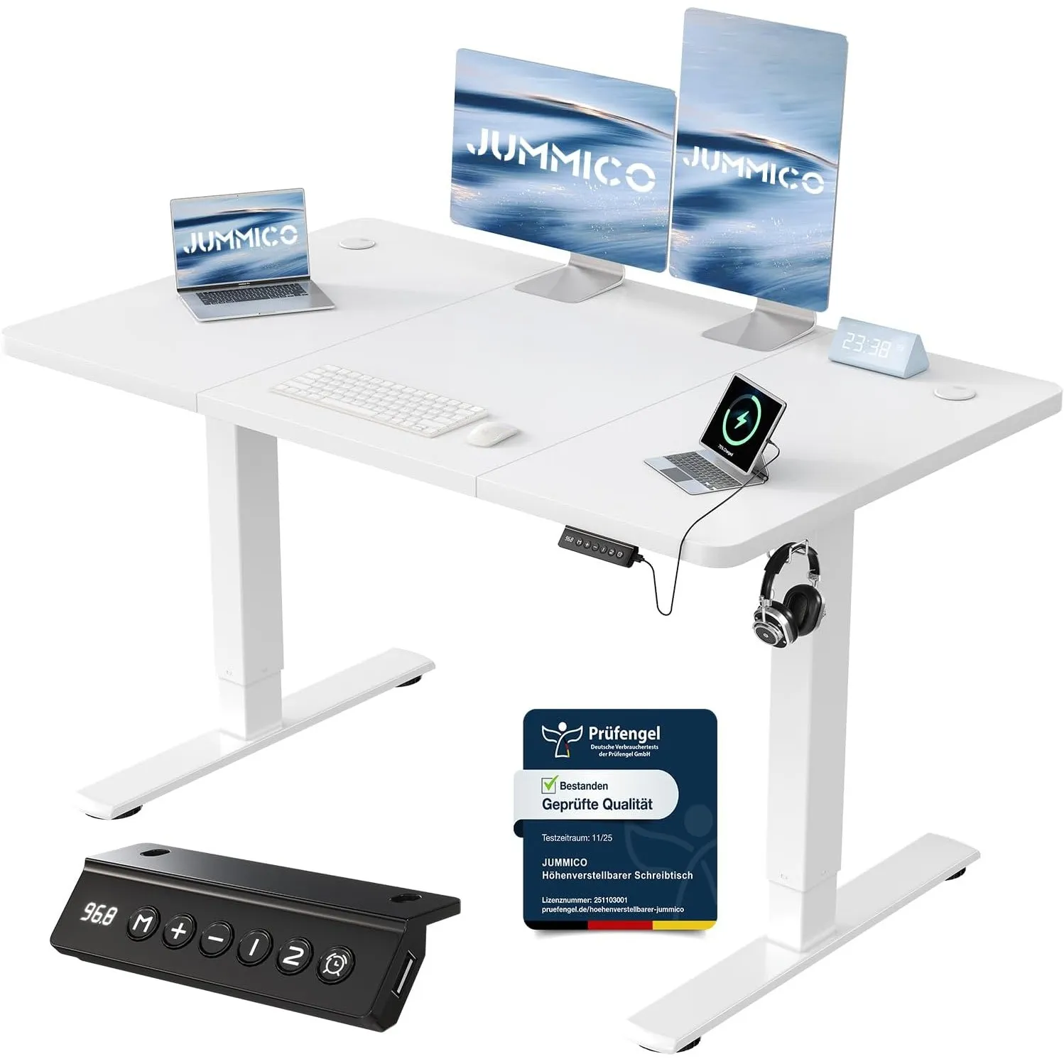 JUMMICO Höhenverstellbarer Schreibtisch 120 x 60 cm, USB-A-Anschluss
