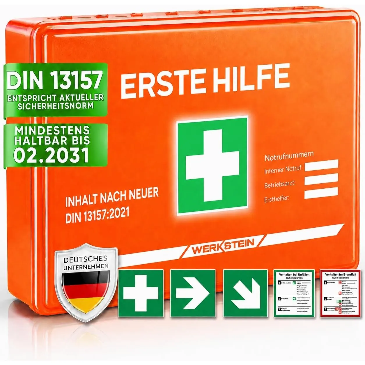 WERKSTEIN® Erste Hilfe Verbandskasten inkl. Wandhalterung [DIN 13157:2021]