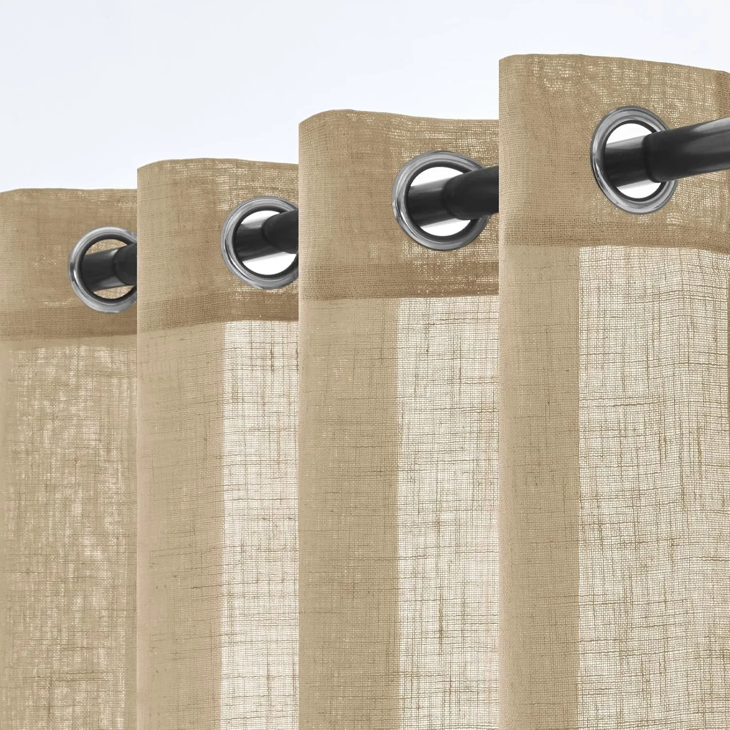 Woaboy Leinen Gardinen Vorhänge Halbtransparente Ösen Set 140x245cm Beige