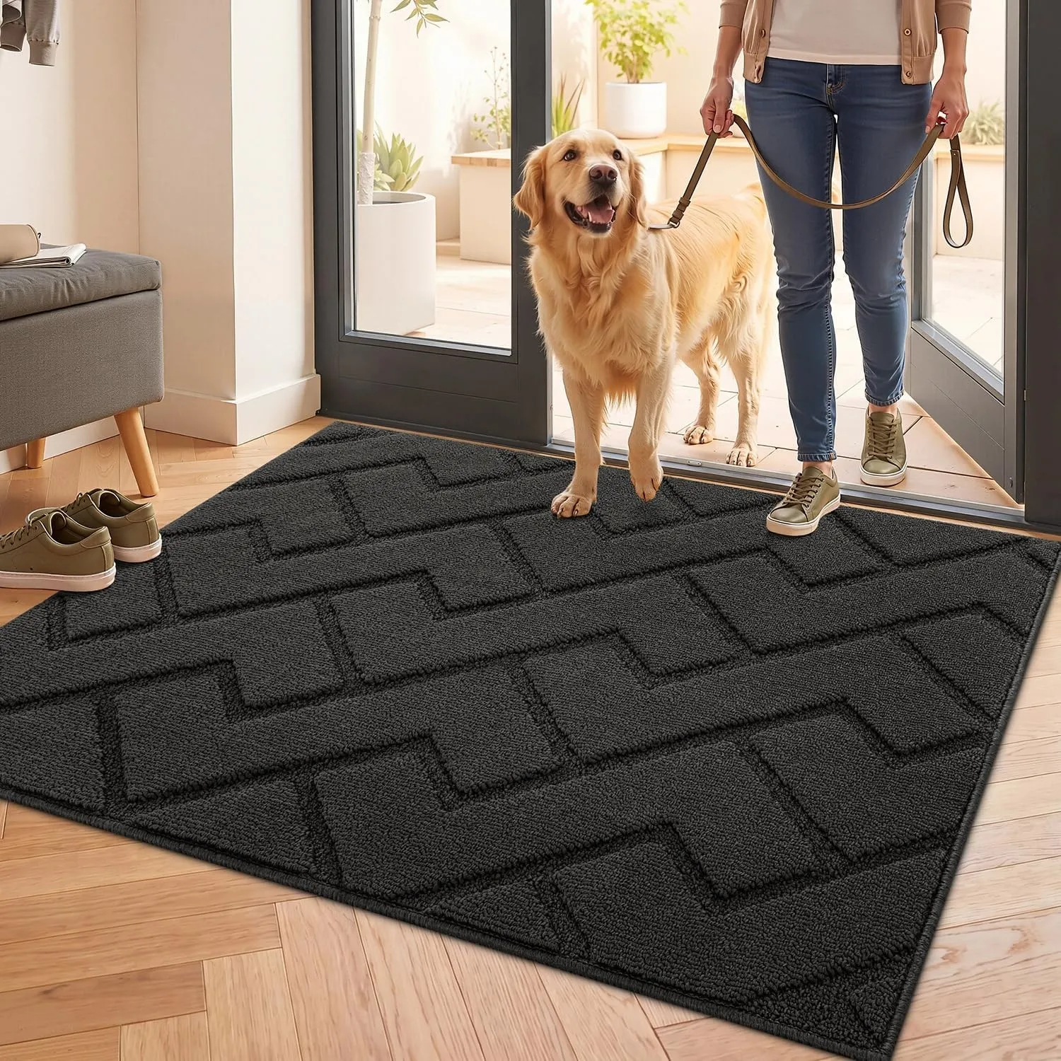 Biscpro Fußmatte Innen Außen 80x100cm Waschbar Eingangsteppich Innen Schmutzfangmatte rutschfest,Türmatte Innen Teppich…