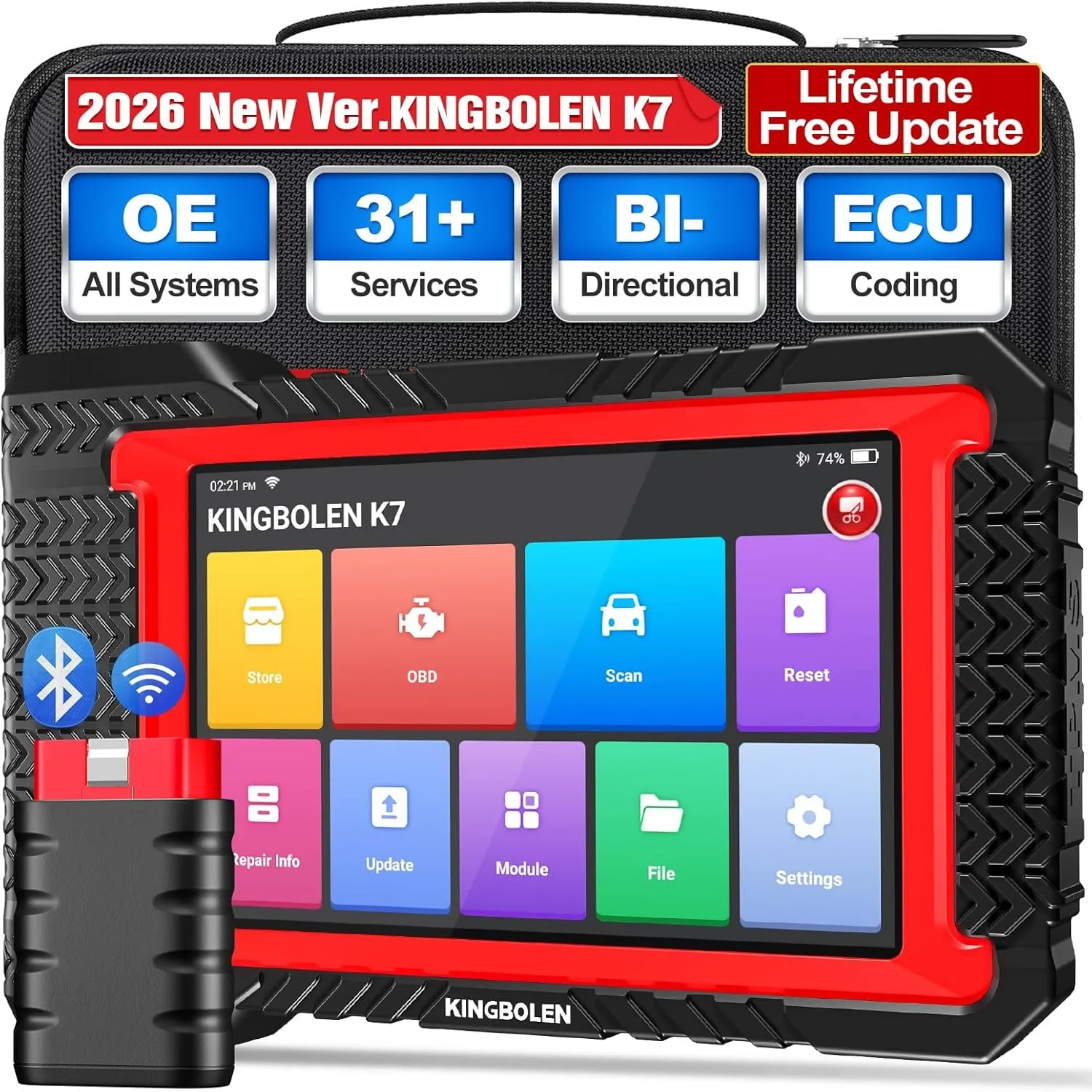 KINGBOLEN K7 Obd2 Diagnosegerät für Alle Fahrzeuge,Bi-Direktionale Diagnosegerät Auto Lebenslang Kostenloses Update,kfz…