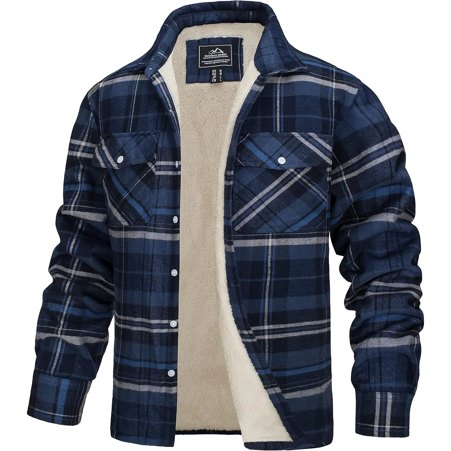 TACVASEN Herren Fleece Thermohemd Warm Flanellhemd Holzfällerhemd Winter Innenfleece Jacke