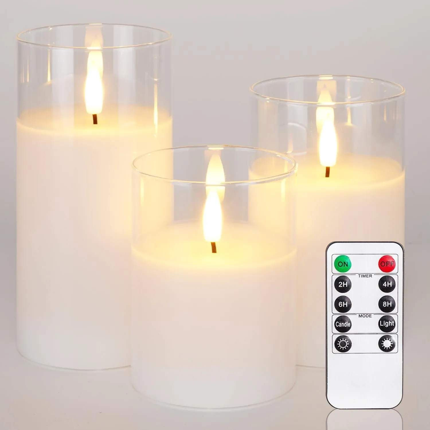 Homemory Weiß Glas Flammenlose Kerzen, Batteriebetriebene LED Stumpenkerzen mit Fernbedienung und Timer, Elektrische Ke…