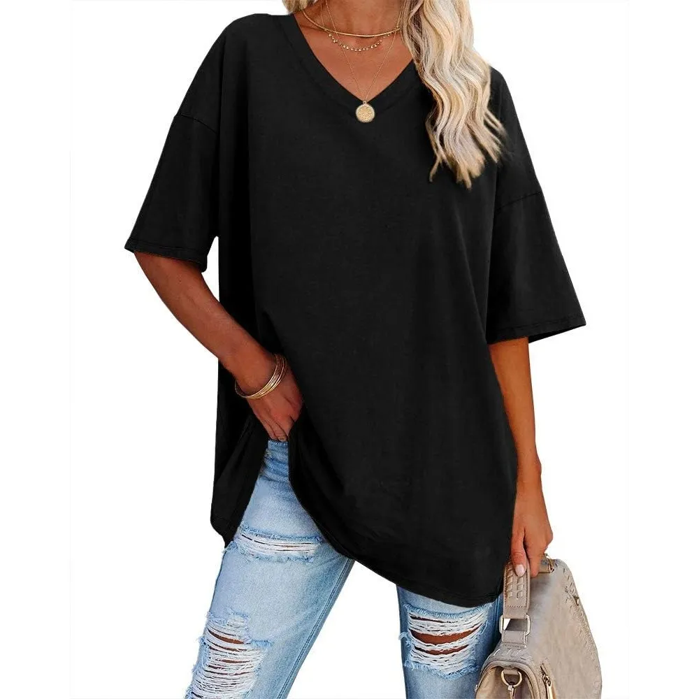Ebifin Damen T Shirt Oversize Oberteile V-Ausschnitt