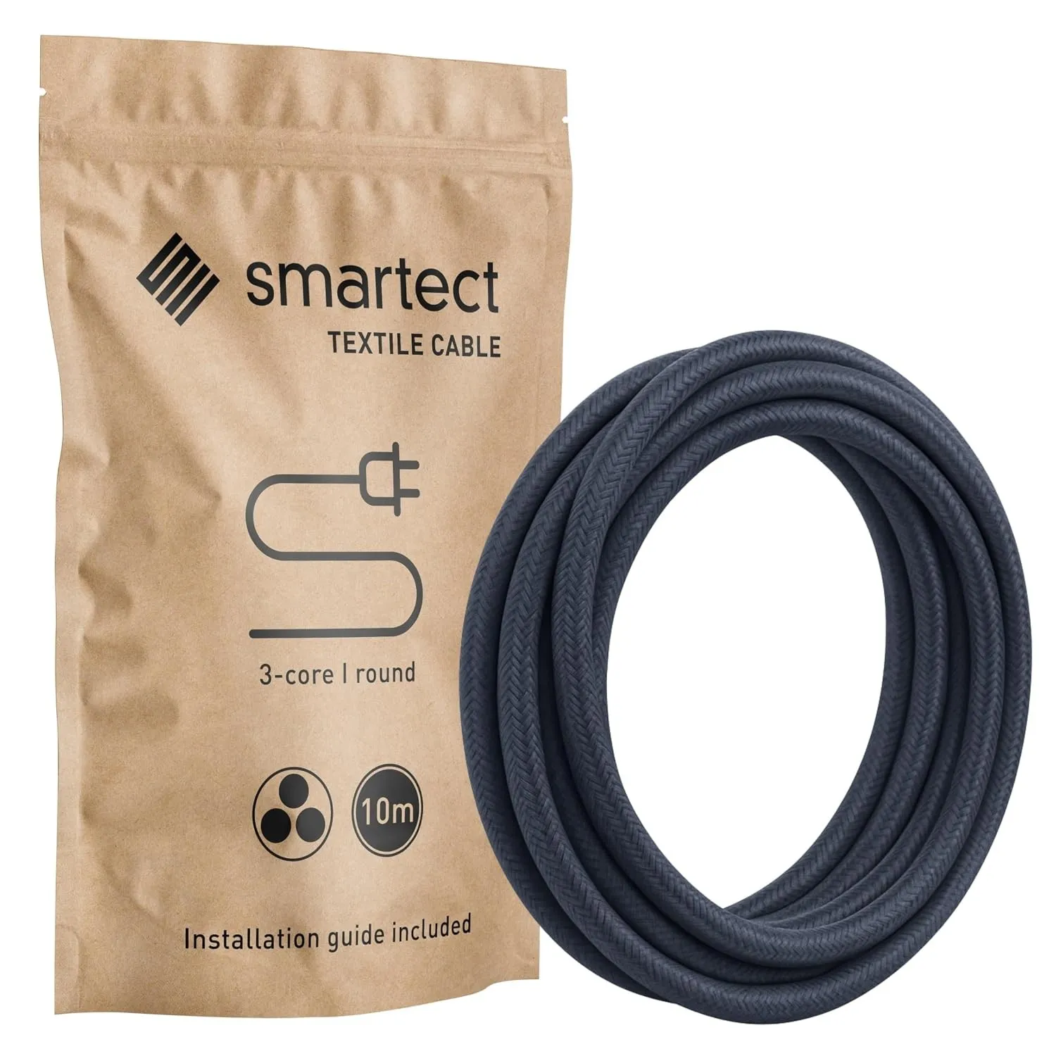smartect Textilkabel 3-Adrig (3 x 0.75 mm²) Anthrazit, 10 Meter