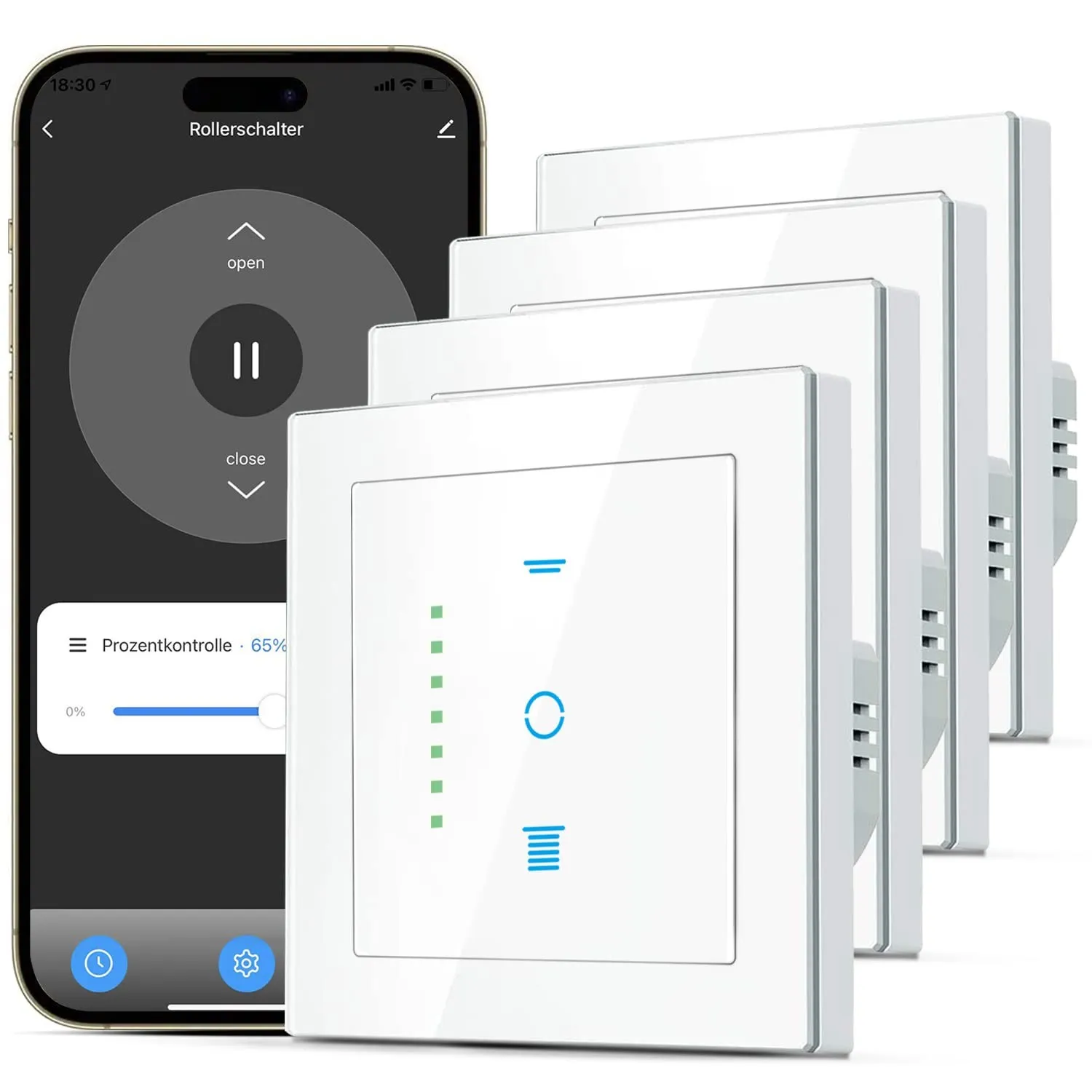 WLAN Rollladenschalter, [6 Gen] Jalousien Schalter mit steuerbarer LED, Smart Rolladen Zeitschaltuhr benötigt Nullleite…