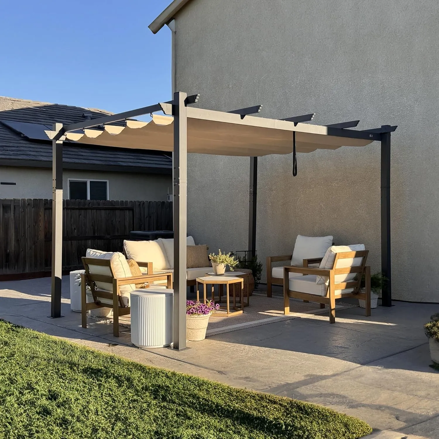 PURPLE LEAF Pergola 3.65 X 4.85 m Wasserdicht Stabil Winterfest, Gartenpavillon mit Sonnenschutz Überdachung, Aluminium…
