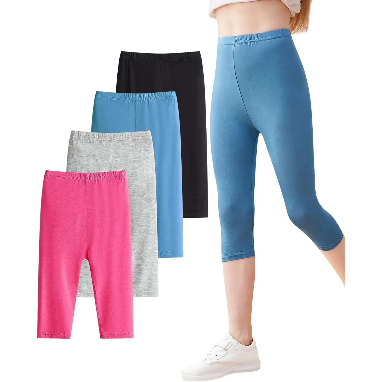 Domee Mädchen Capri Leggings 3/4 Hosen Sommerhose 4er-Pack