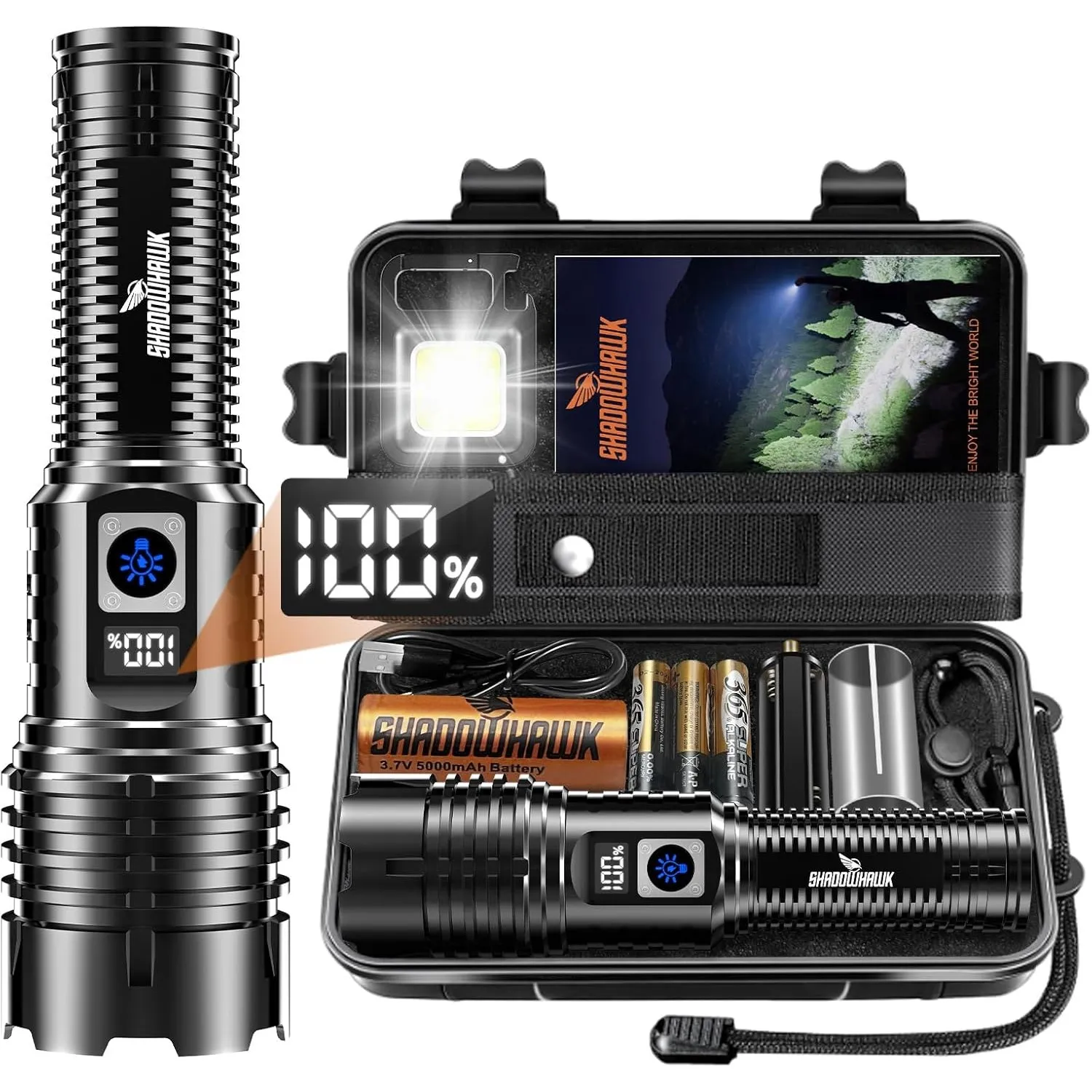 Shadowhawk Taschenlampe LED Aufladbar 500000 LM mit COB Schlüsselanhänger