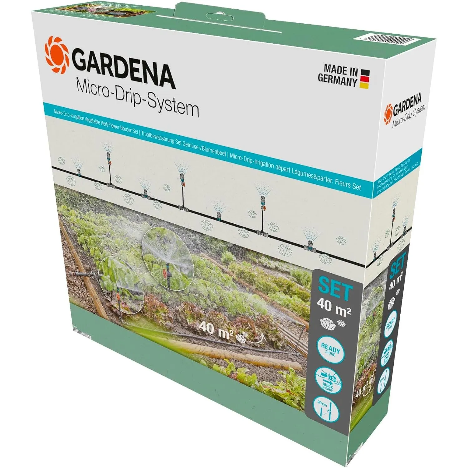 Gardena Micro-Drip-System Tropfbewässerung Set Gemüse-/Blumenbeet (40 m²): Starter-Set sofort einsatzbereit, wasserspar…