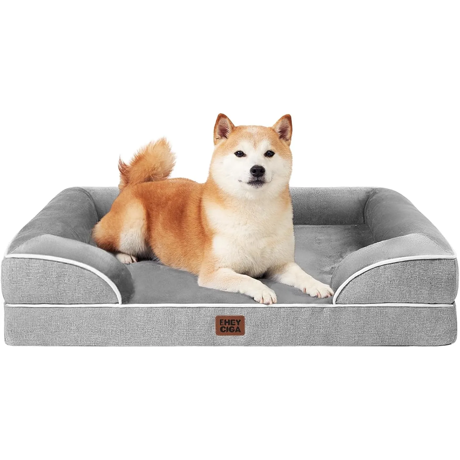 EHEYCIGA Orthopädisches Hundebett Grosse Hunde, 91x68cm, Grau | Orthopädischer Eierkistenschaum, Waschbarer und Wasserd…